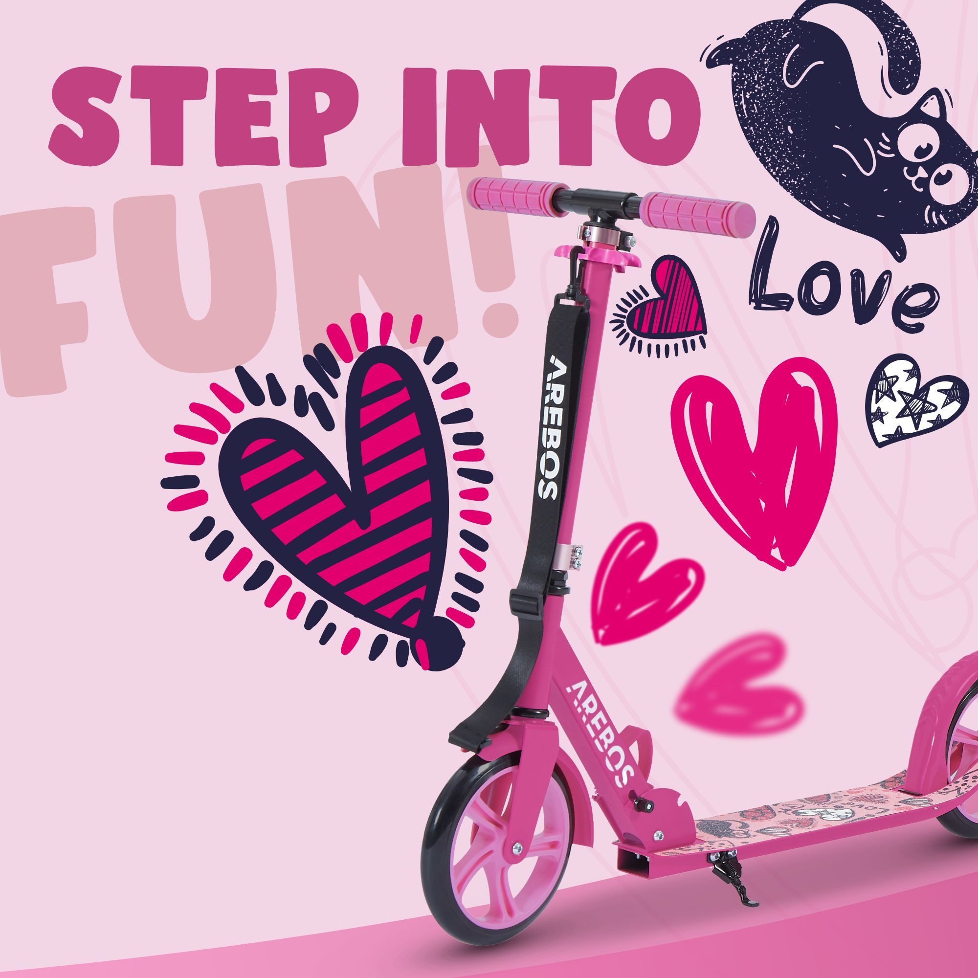 Arebos Tretroller klappbar höhenverstellbar 78–93 cm, ab 6 Jahre, 100 kg, 0 W, Fahrspaß überall: ideal für Schule, Freizeit oder kurze Wege