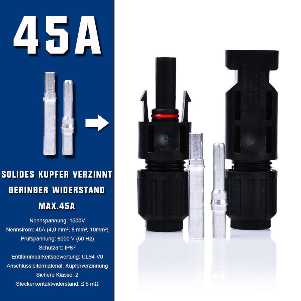 XERSEK Solarkabel 4mm² 6mm² 10mm² Verbindungskabel mit Solarstecker Solarkabel, 1500V IP67 Wasserdichte PV-Kabel, (2500 cm) – Bild 5 von 5