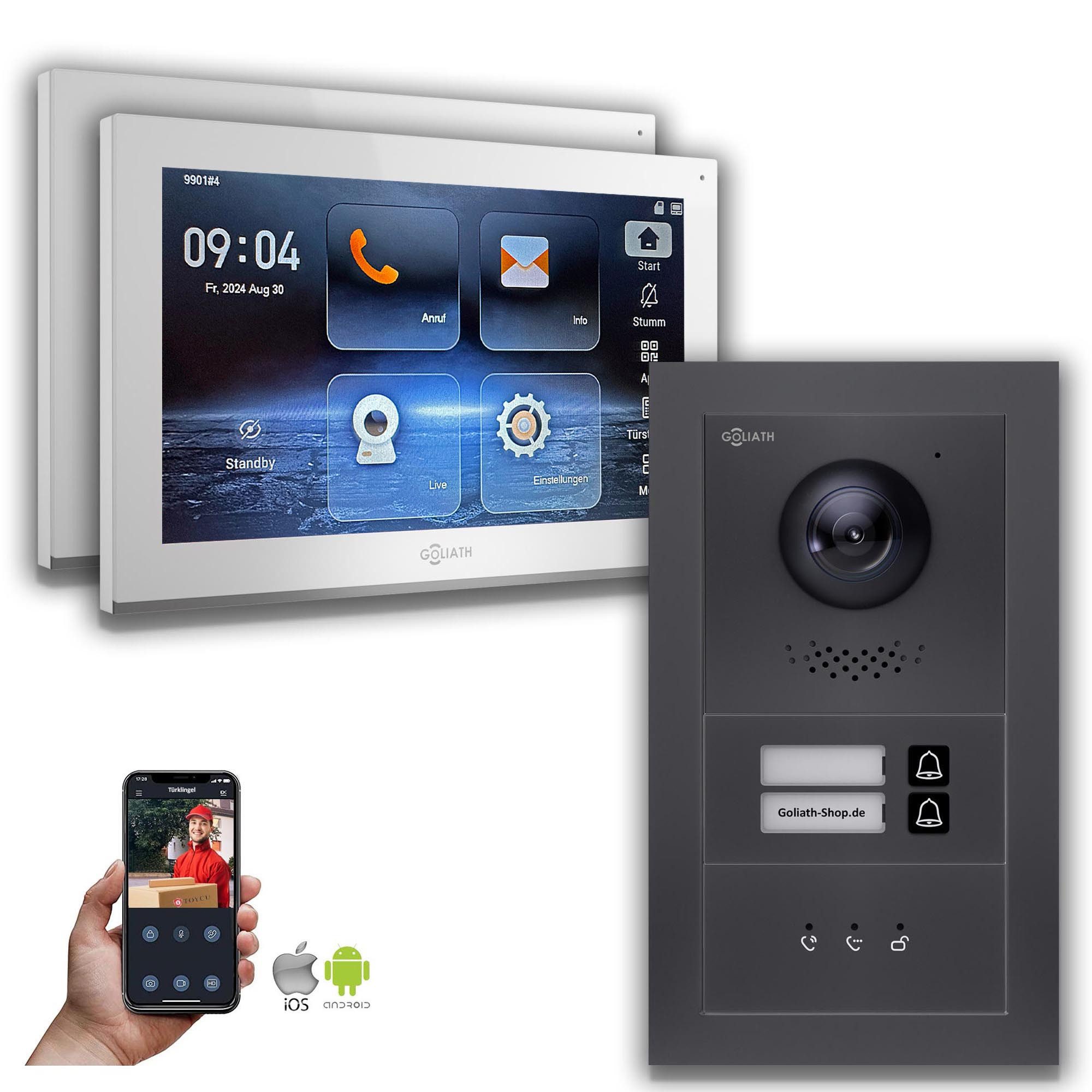 Goliath Intercom Video-Türsprechanlage Goliath IP Video Türsprechanlage: 10-Zoll 2 Familienhaus, Anzeige, Ant (Privat oder Gewerblich)