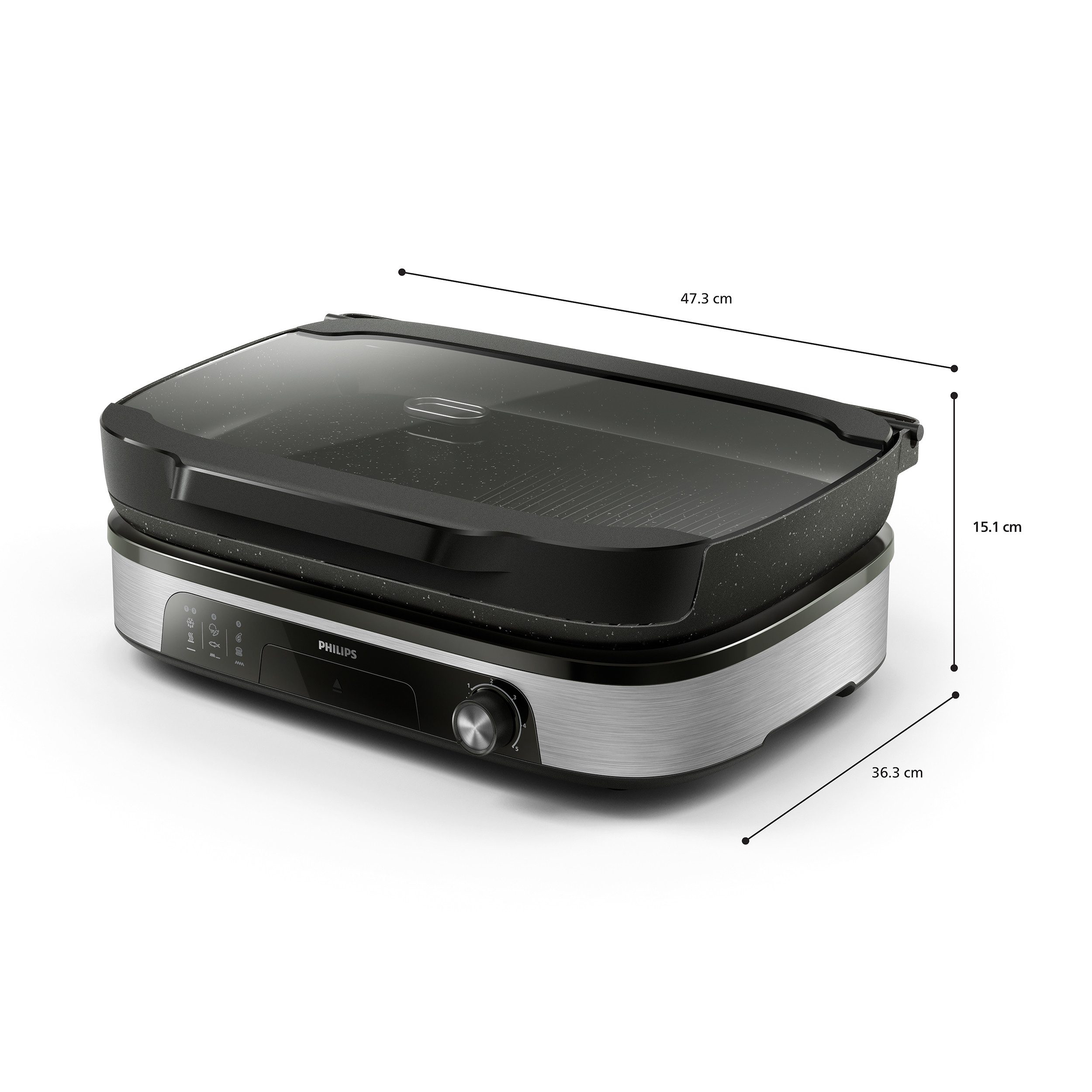 Philips Tischgrill HD6212/90 5000 Series, Smoker und Aromainfusor, 2400 W, mit einstellbarer Temperatur u. Grillfläche von 1250 cm²