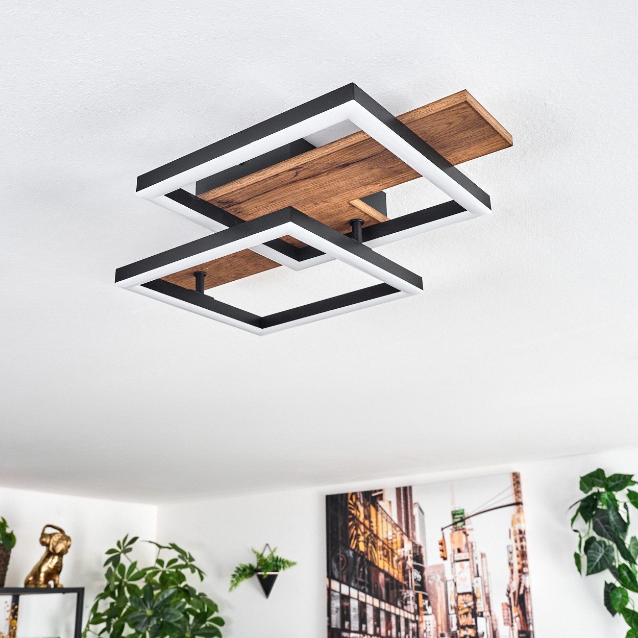 hofstein Deckenleuchte Deckenlampe aus Metall/MDF/Kunststoff in Schwarz/Hol günstig online kaufen