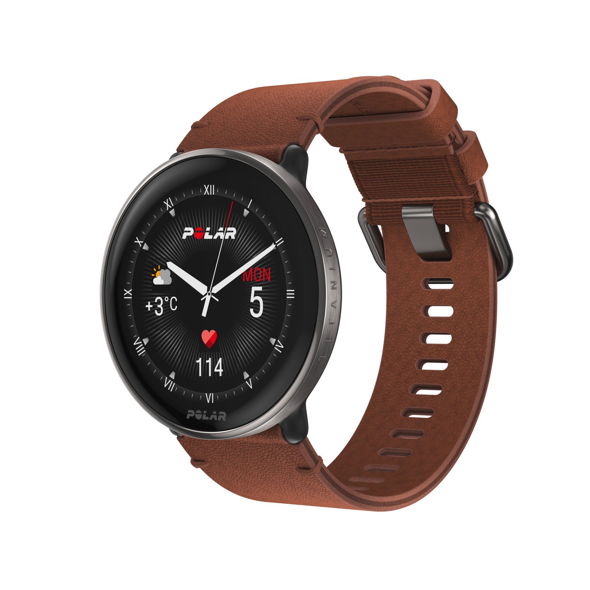 Polar IGNITE 3 TITANIUM Smartwatch (3,3 cm/1,28 Zoll), Stylische Fitnessuhr  mit einem leichten und eleganten Gehäuse aus Titanium