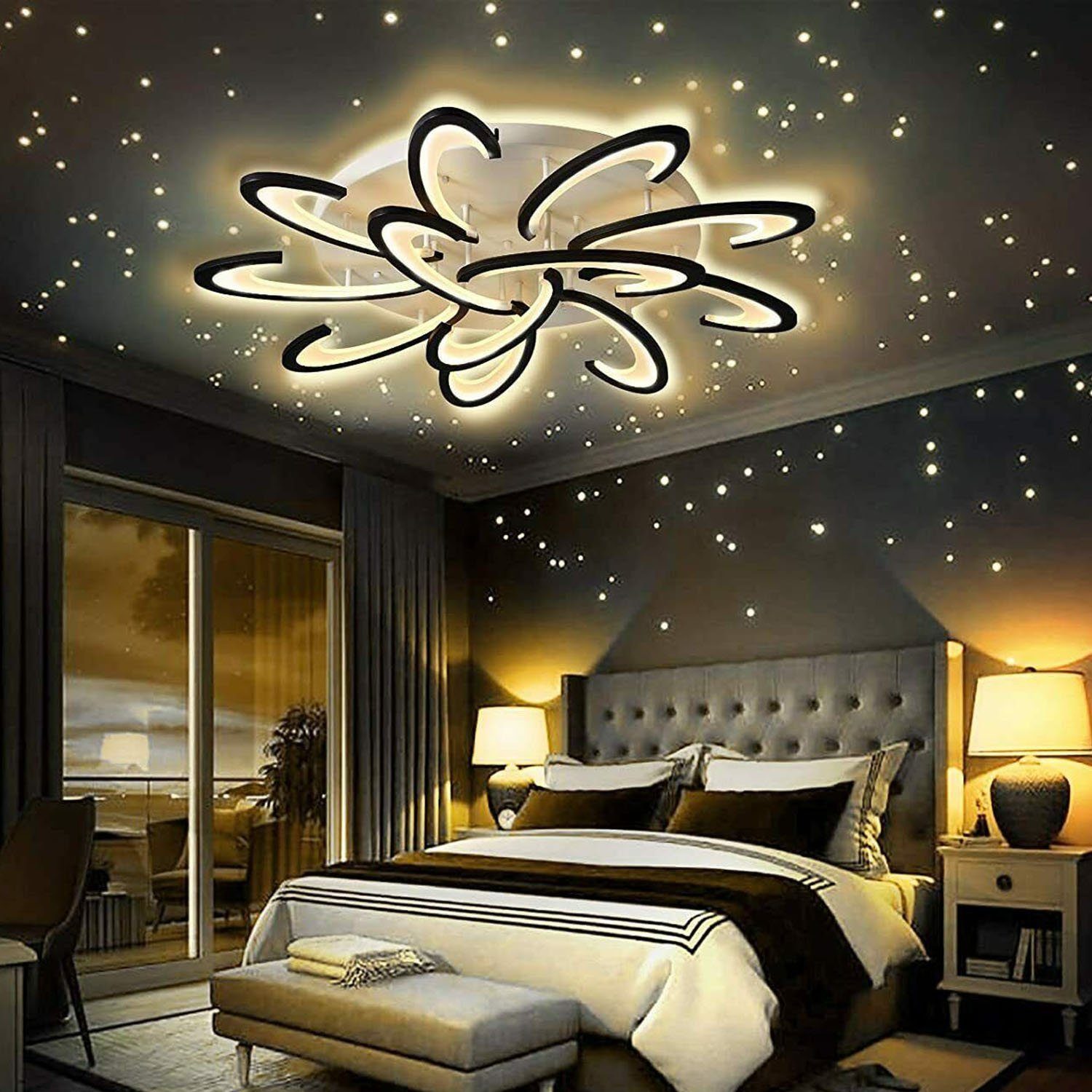 oyajia Deckenleuchte LED Fernbedienung, Wohnzimmer Deckenlampe 120W mit Design, LED Schlafzimmer 60W LED Blumenförmiges Kaltweiß/Naturweiß/Warmweiß, Dimmbar 80W Deckenleuchten, Deckenlampe in Modern Licht integriert, / Flur fest