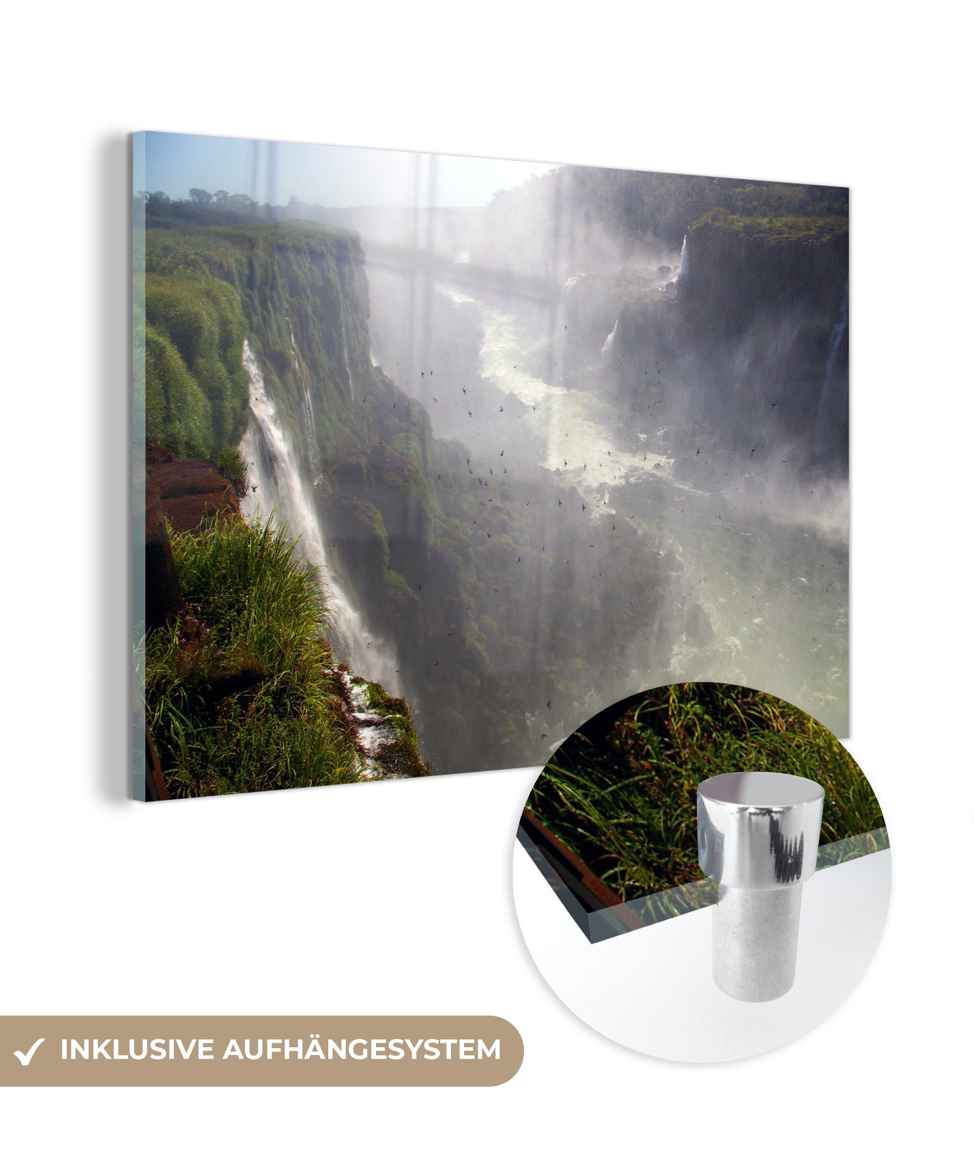 MuchoWow Acrylglasbild Mehrere Wasserfälle und die neblige Dschungellandschaft des, (1 St), Acrylglasbilder Wohnzimmer & Schlafzimmer