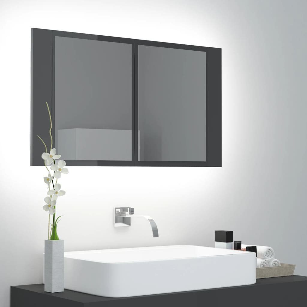 cm vidaXL Hochglanz-Grau (1-St) Acryl LED-Bad-Spiegelschrank 80x12x45 Badezimmerspiegelschrank