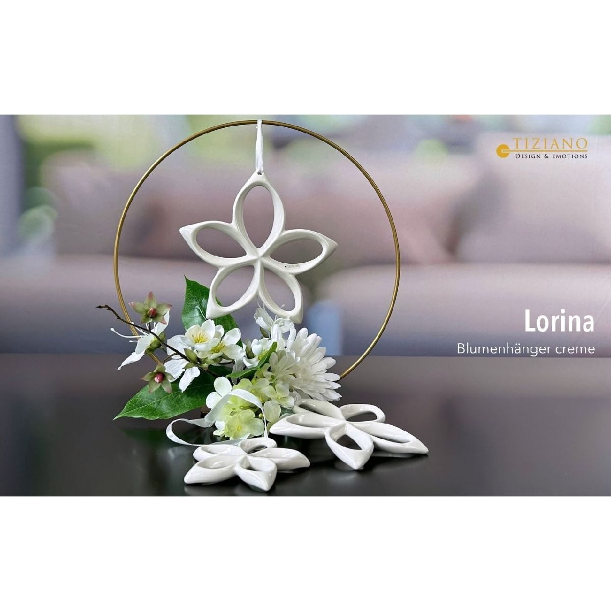 TIZIANO - DESIGN & EMOTIONS Dekohänger Blume Lorina creme-weiß – Keramik Hängedeko