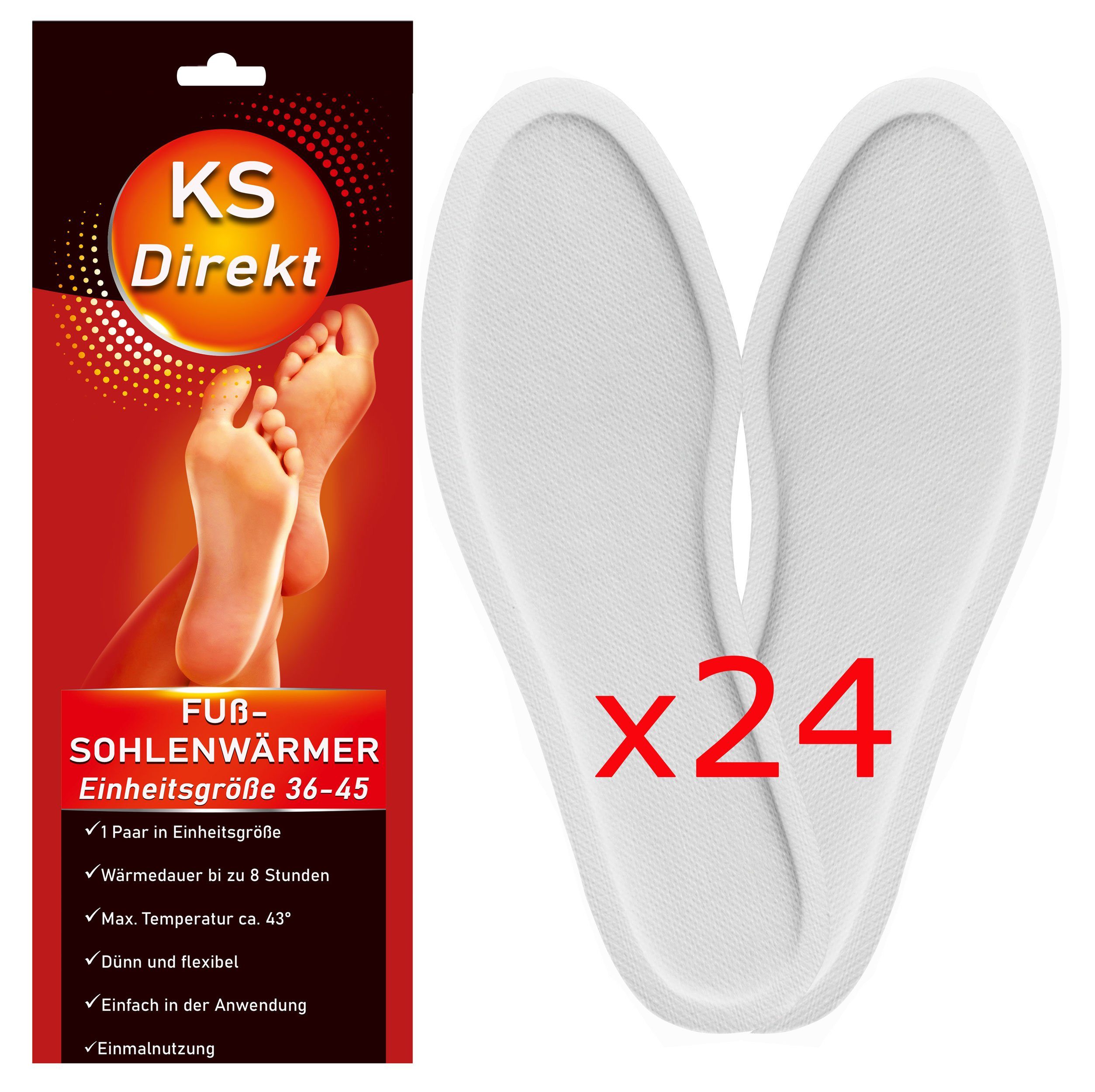 KS-Direkt Fußwärmer 24 x Paar Fußwärmer extra warme Sohlenwärmer  Wärmesohlen Einlegesohle, Extra warm über mehrere Stunden