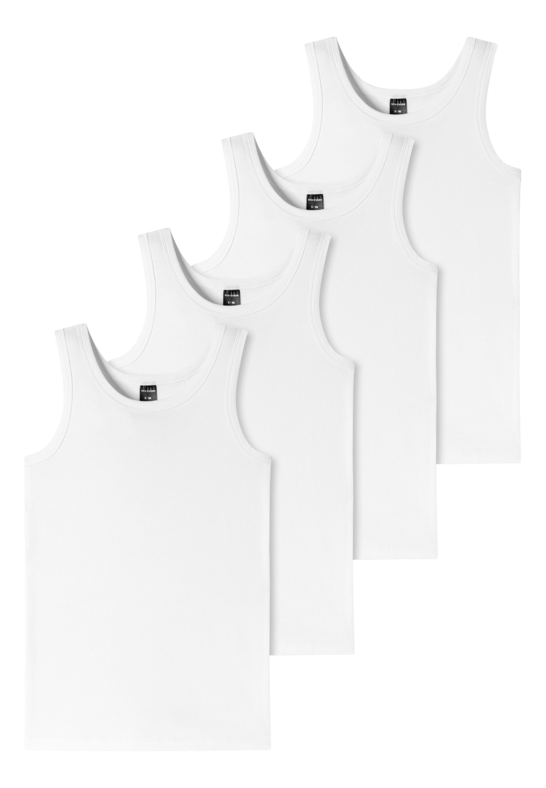 Schiesser Unterhemd 4er (Spar-Set, Runder Organic Tanktop Baumwolle Halsausschnitt Teens Weiß Cotton Pack - 95/5 Unterhemd Boys / 4-St) 