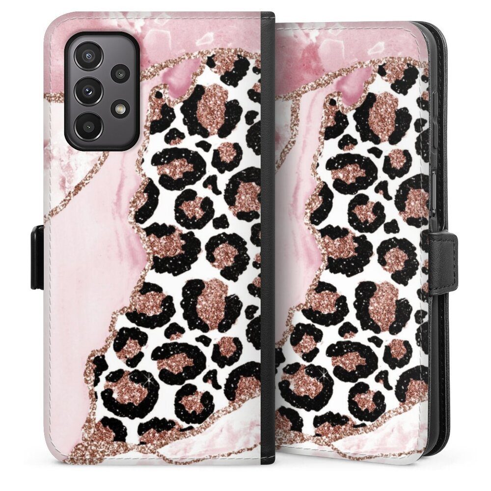 DeinDesign Handyhülle Leopard Glitzer Look Marmor Patterns and Textures Smooth Pink, Samsung Galaxy A23 5G Hülle Handy Flip Case Wallet Cover