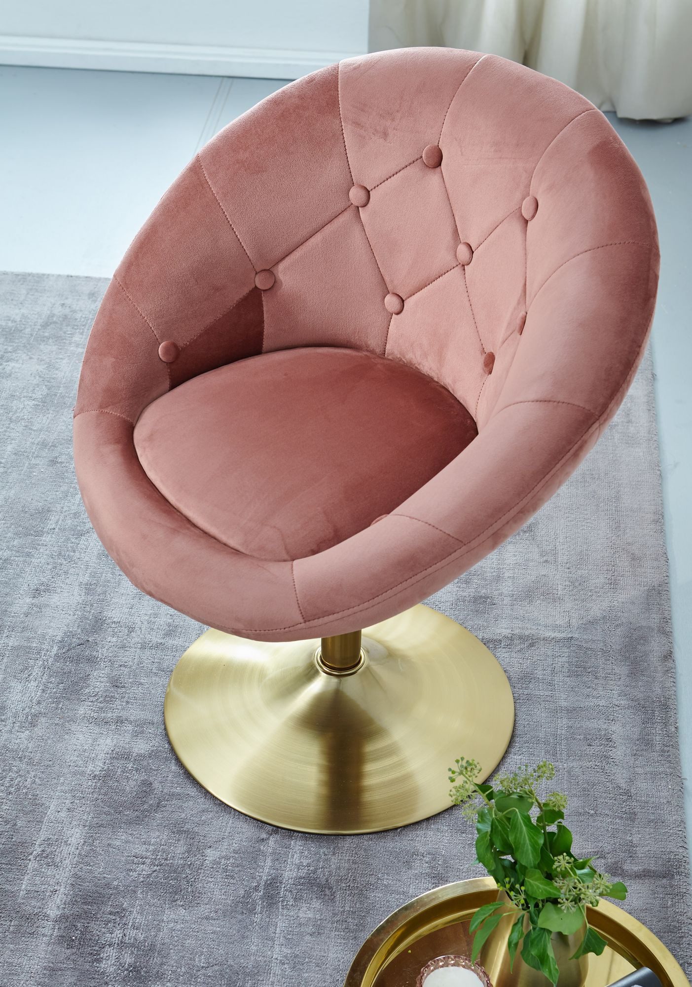 Wohnling Polsterstuhl Loungesessel Drehstuhl Clubsessel Samt Rosa Cocktailsessel Barsessel (Samt Rosa / Gold Design Drehstuhl mit Rückenlehne), Clubsessel Lounge, Relaxsessel Loungesessel