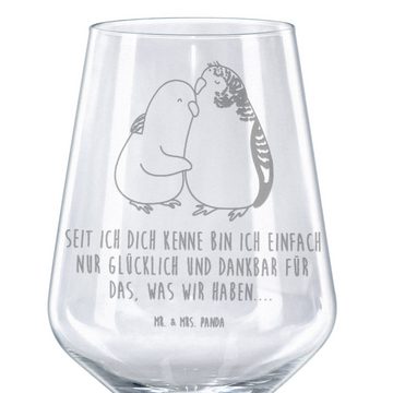 Mr. & Mrs. Panda Rotweinglas Wellensittich Liebe - Transparent - Geschenk, Kuscheln, glücklich, Ro, Premium Glas, Unikat durch Gravur