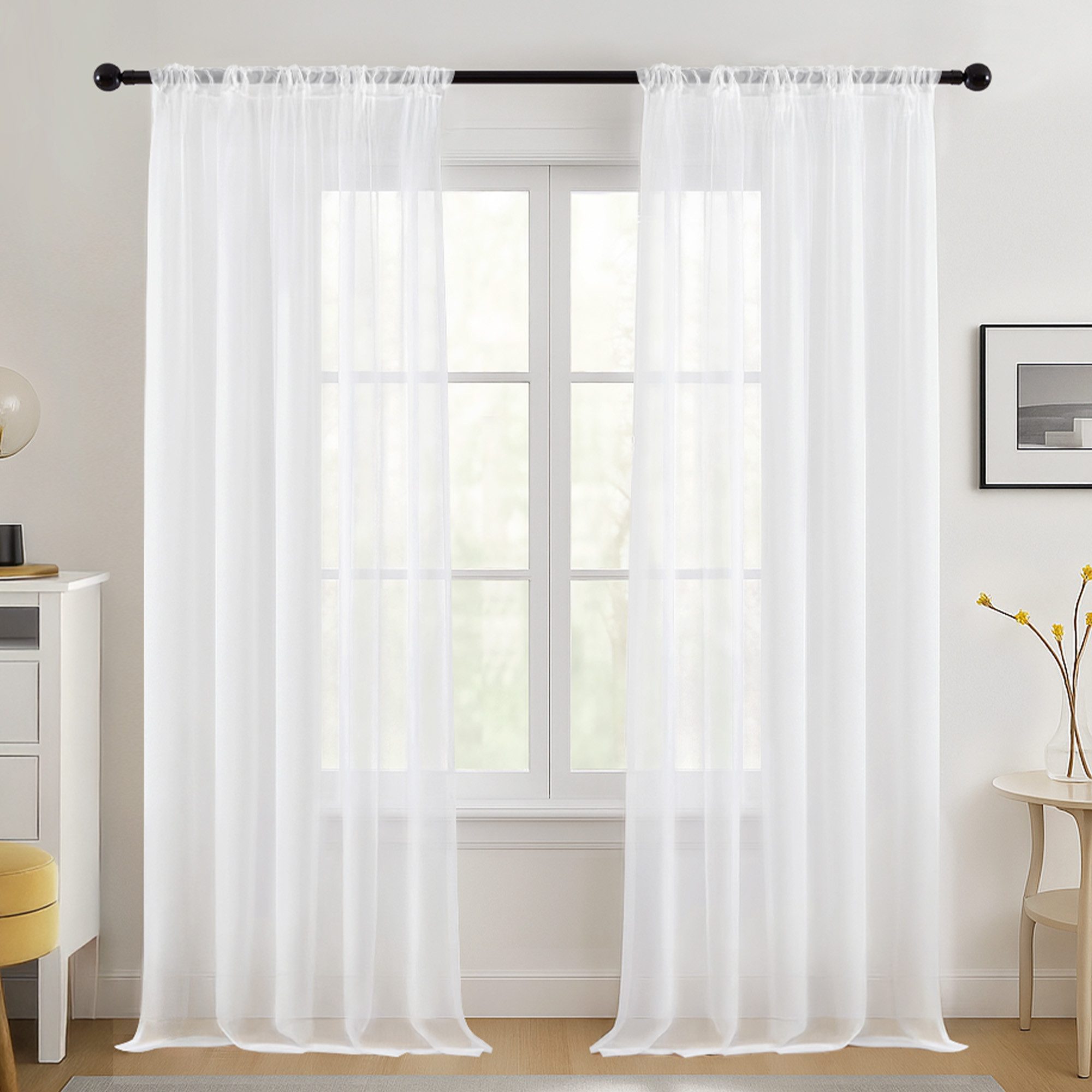 Deconovo Vorhang Gardinen mit Kräuselband Voile Vorhang Leinenoptik 2er set, Transparent Stores Schal Schlafzimmer einfarbig Voile Vorhangschals