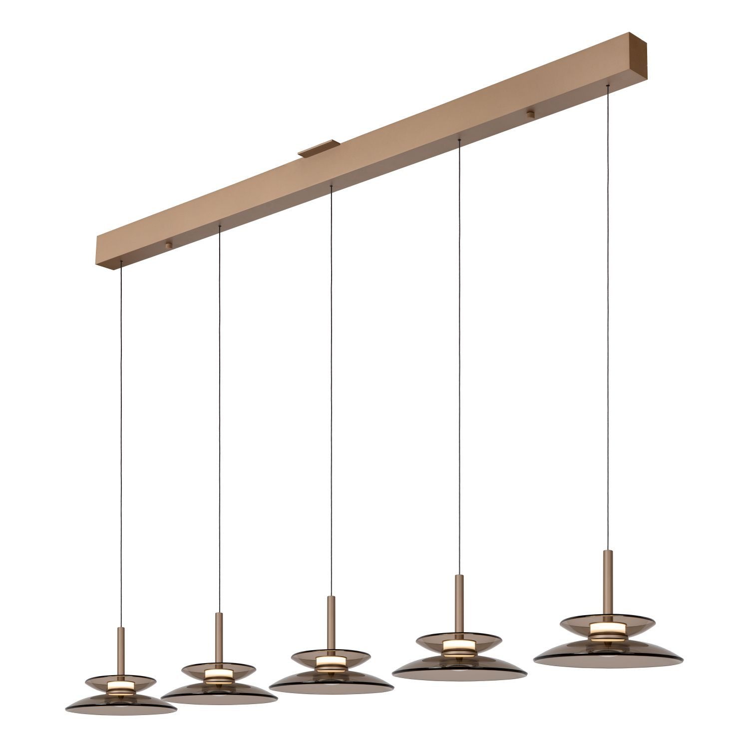 Licht-Erlebnisse Pendelleuchte ARISO, LED fest integriert, Warmweiß, LED Metall Rauchglas H: max. 200 cm Champagner Bernstein länglich