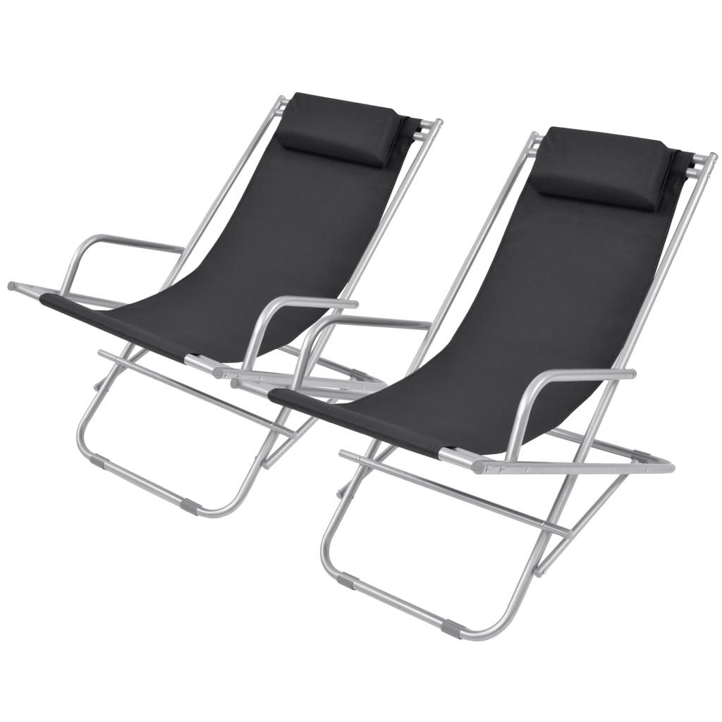 Gartenlounge-Sessel Liegestühle 2 Stk Stahl Schwarz Gartenliege Sonnenliege