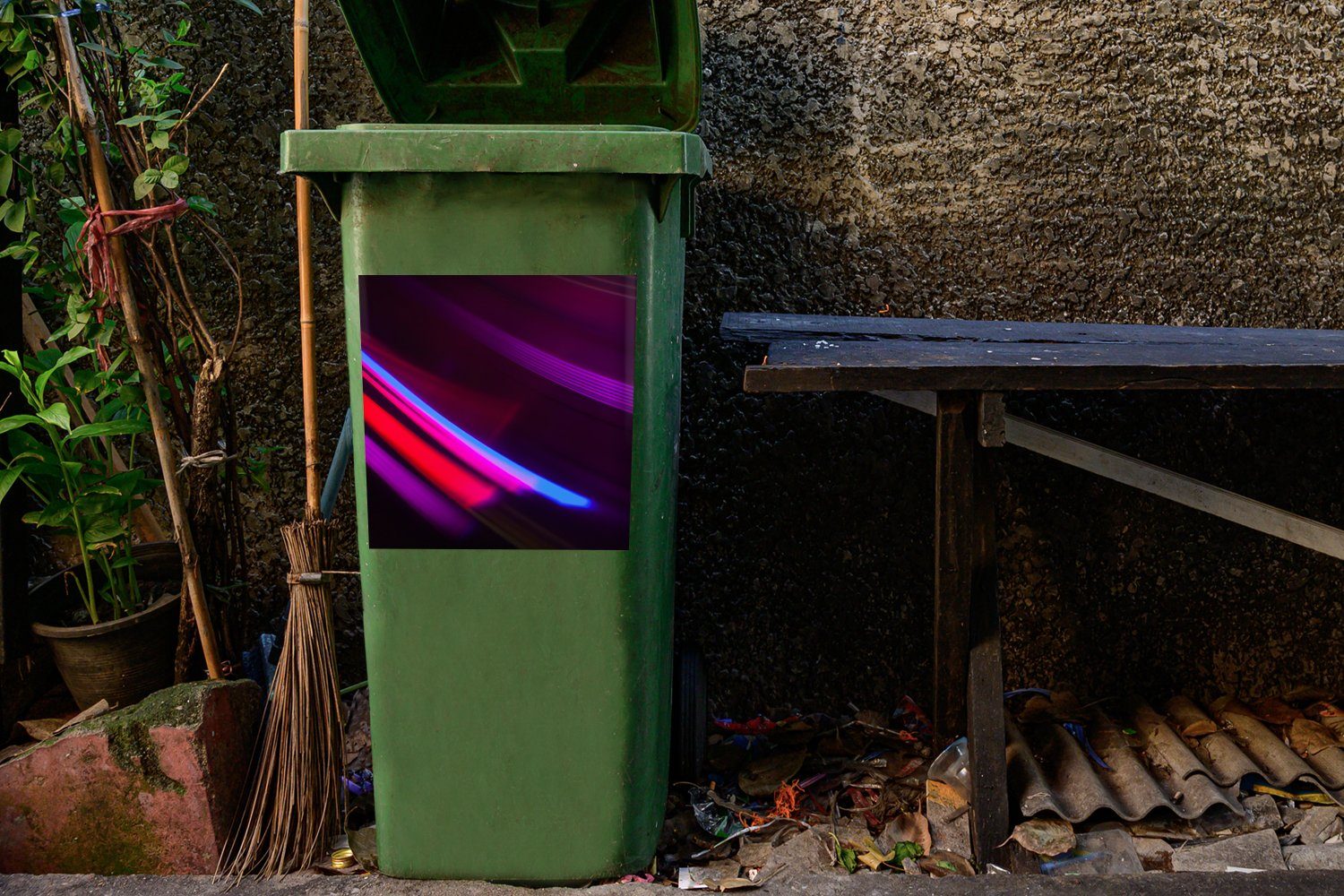 violetten Mülleimer-aufkleber, St), Sticker, Abfalbehälter (1 Container, Mülltonne, mit Wandsticker Lichtstreifen MuchoWow Geometrie