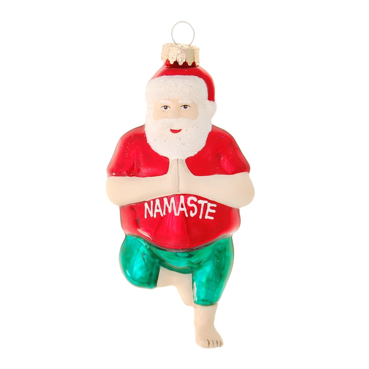 Krebs Glas Lauscha Christbaumschmuck Multicolor 12cm Santa im Yogastand, Glasornament, mundgeblasen und han