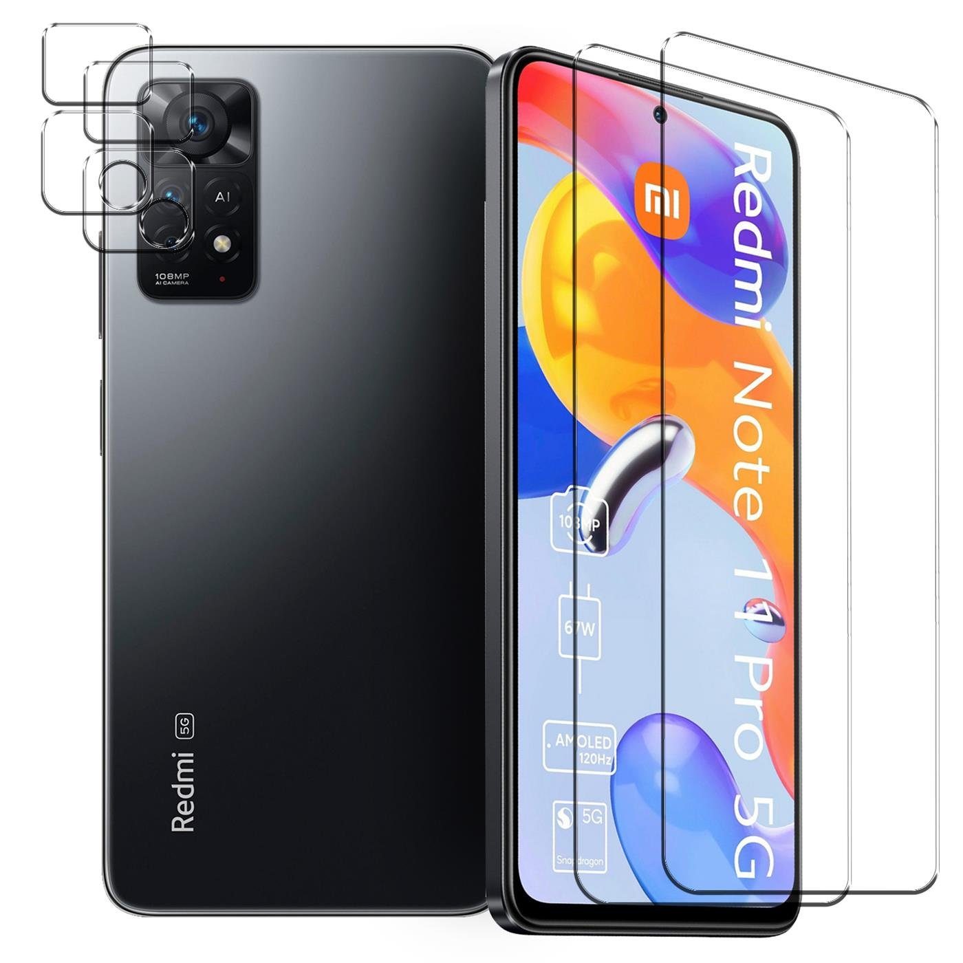 CoolGadget Schutzfolie Panzerfolie für Xiaomi Redmi Note 11 Pro, (Spar-Set 4in1, 2x Displayschutz, 2x Kameraschutz), Panzerglas Schutzfolie für Redmi Note 11 Pro / Note 11 Pro 5G Folie