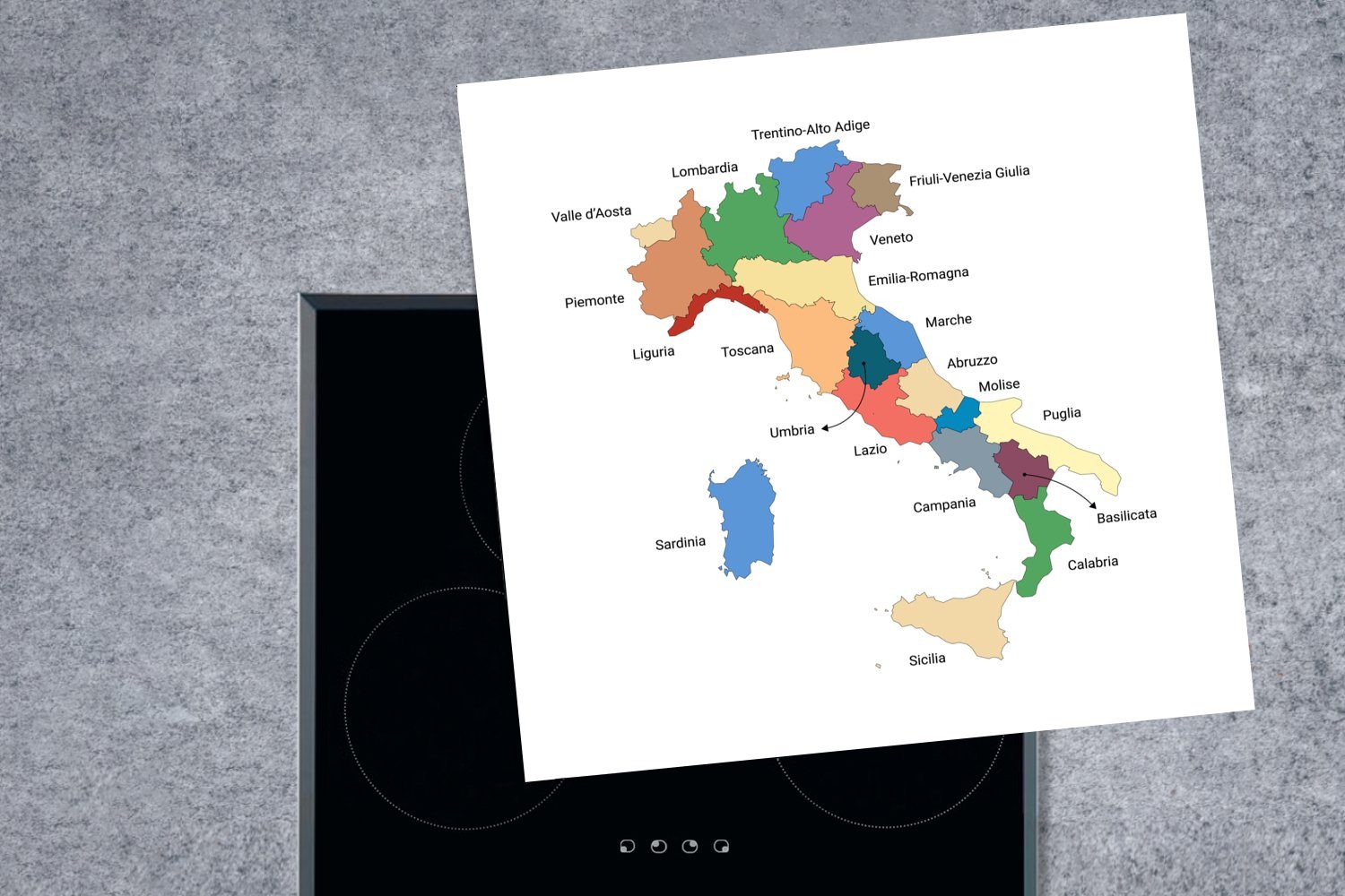Herdblende-/Abdeckplatte cm, (1 Ceranfeldabdeckung, 78x78 Arbeitsplatte Regionen Italiens, küche der MuchoWow für tlg), Vinyl, Karte