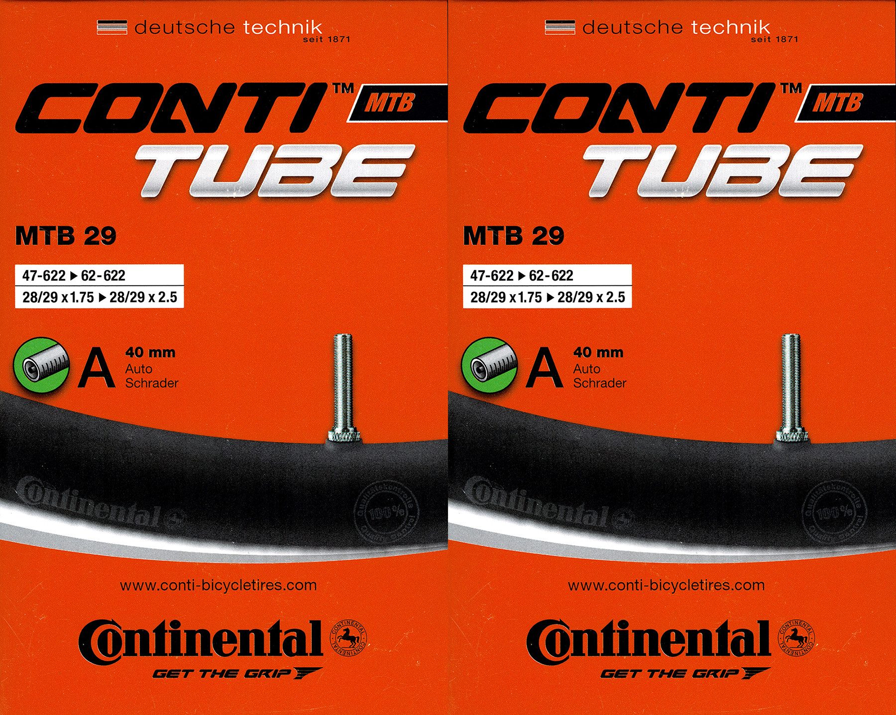 CONTINENTAL Fahrradschlauch 2x Continental MTB 29 Schlauch 29 Zoll AV (47/62-622) AV 40mm, 28, 29, (2-St)