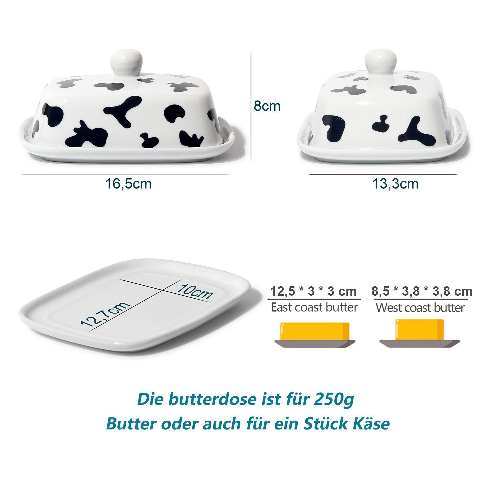Zedelmaier Butterdose Butterdose aus Keramik,Butterschale Porzellan für Butter(250g), (Set, HYH003), Klimafreundlich, leicht zu reinigen und praktisch – Bild 2 von 5