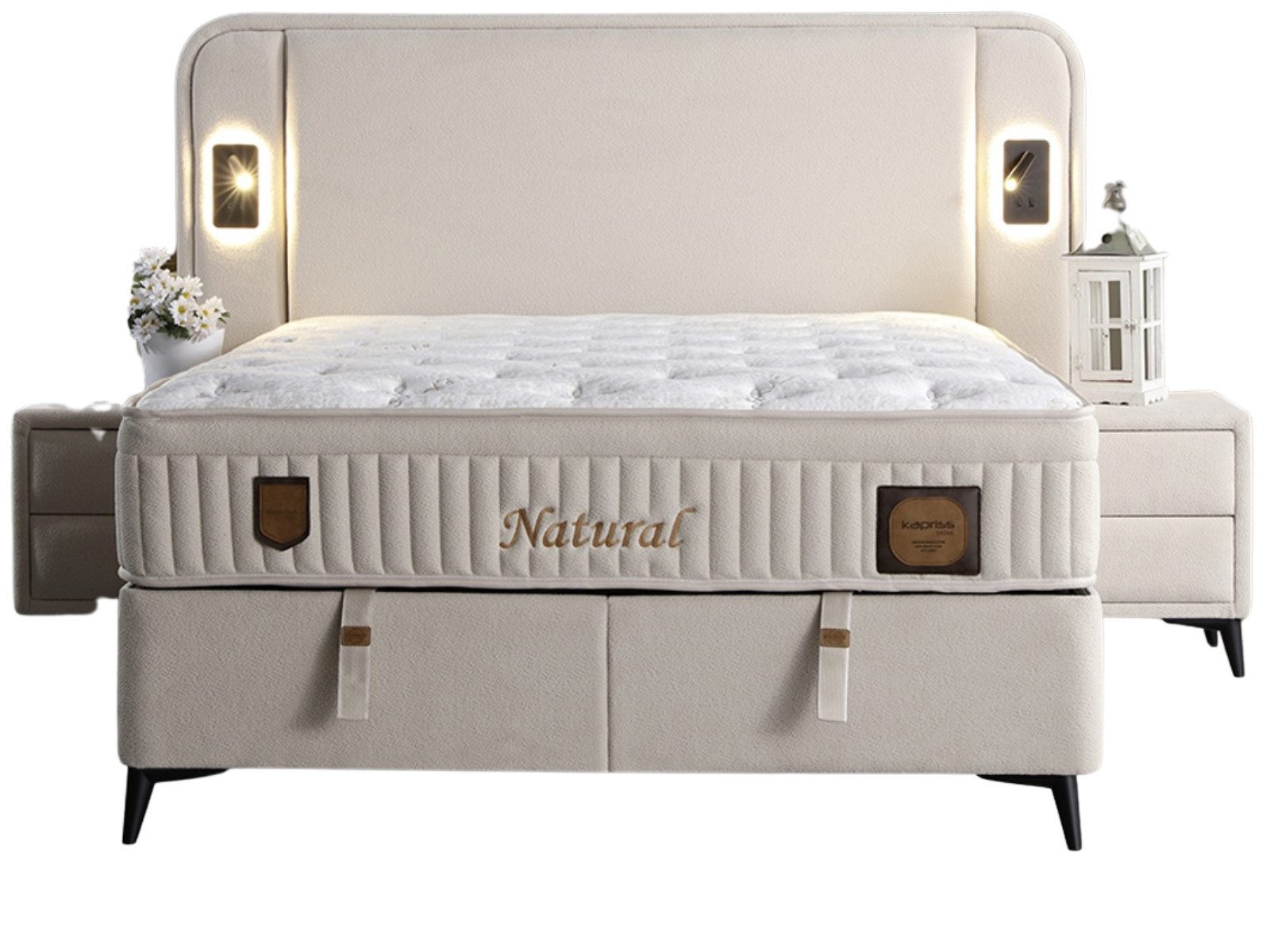 Villa Möbel Boxspringbett Natural Beige (Bett, Bett), XXL-Bettkasten mit Gasdruckfedern  mühelos & geräumig