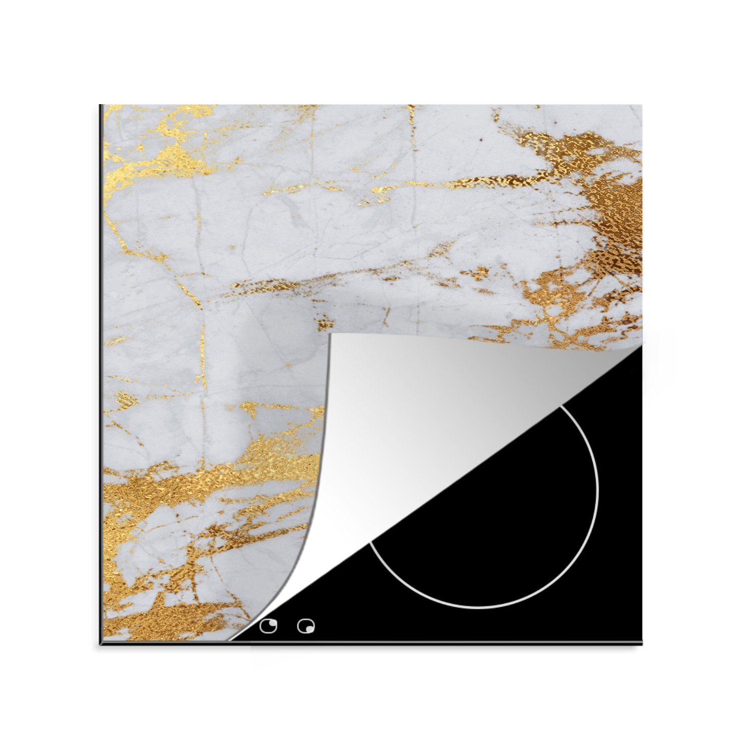 küche tlg), Ceranfeldabdeckung, Vinyl, - - für Gold Stein, 78x78 (1 MuchoWow - Herdblende-/Abdeckplatte Marmor Arbeitsplatte Grau cm,