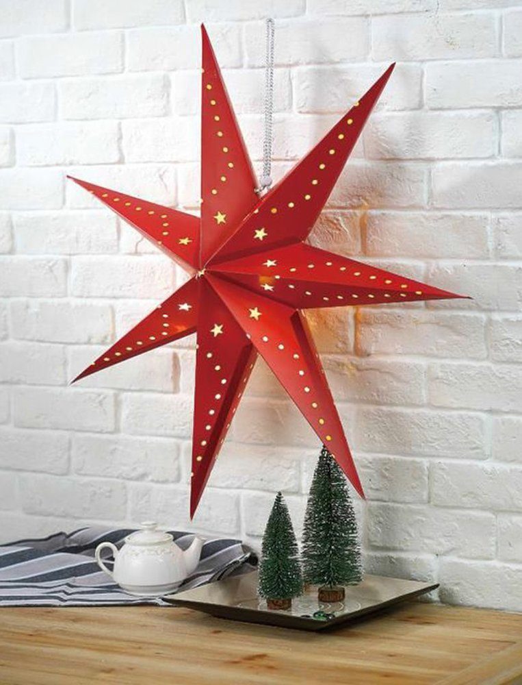 Strahler LED Stern LED Papier Dekolicht, Hänge rot Weihnachts Dielen Lampe Deko etc-shop X-MAS