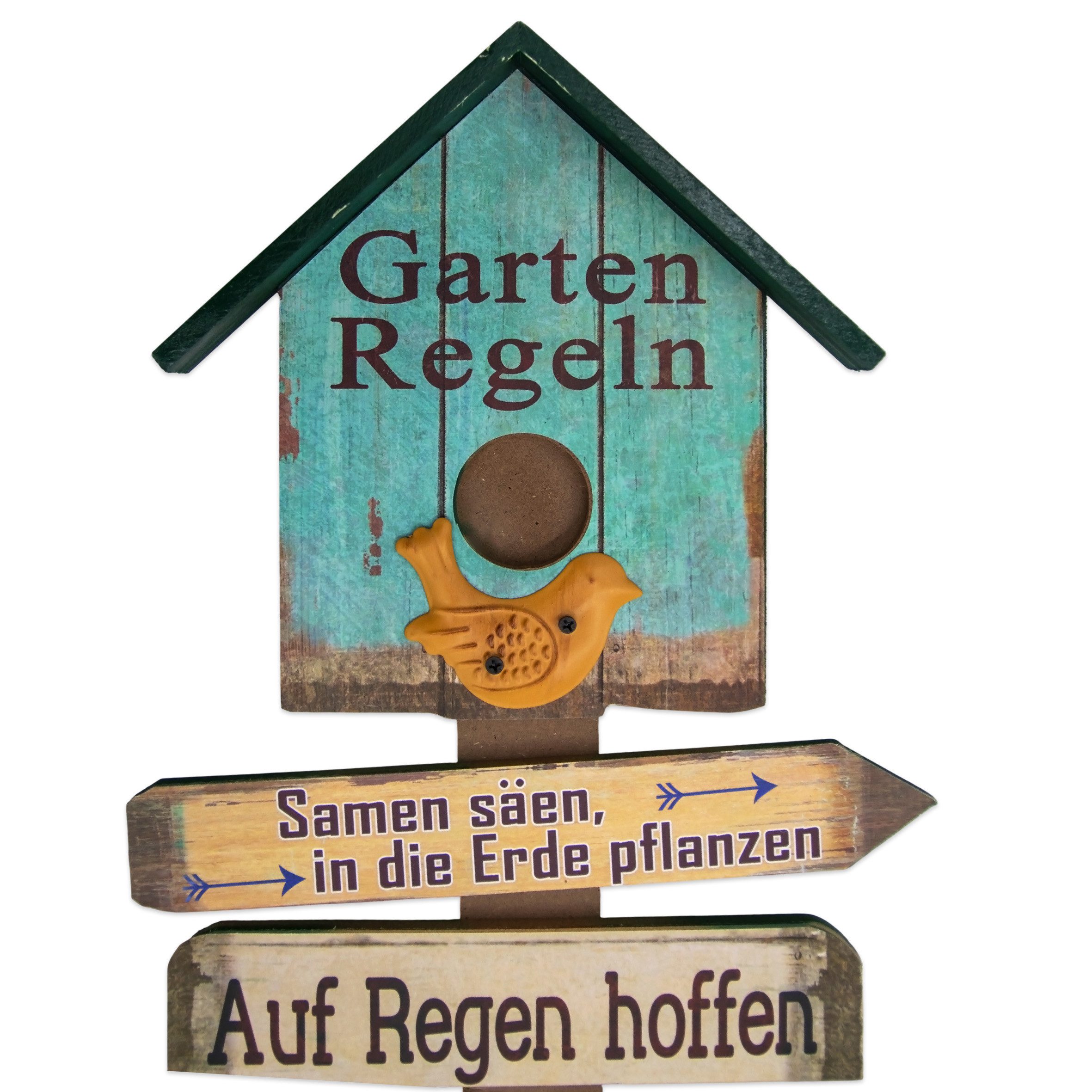 Spetebo Deko-Schriftzug Holz Gartenstab mit 11 Gartenregeln - 99 x 27 cm (Stück, 1 St., Gartenschild), Buntes Holzschild mit 11 Regeln für den Garten