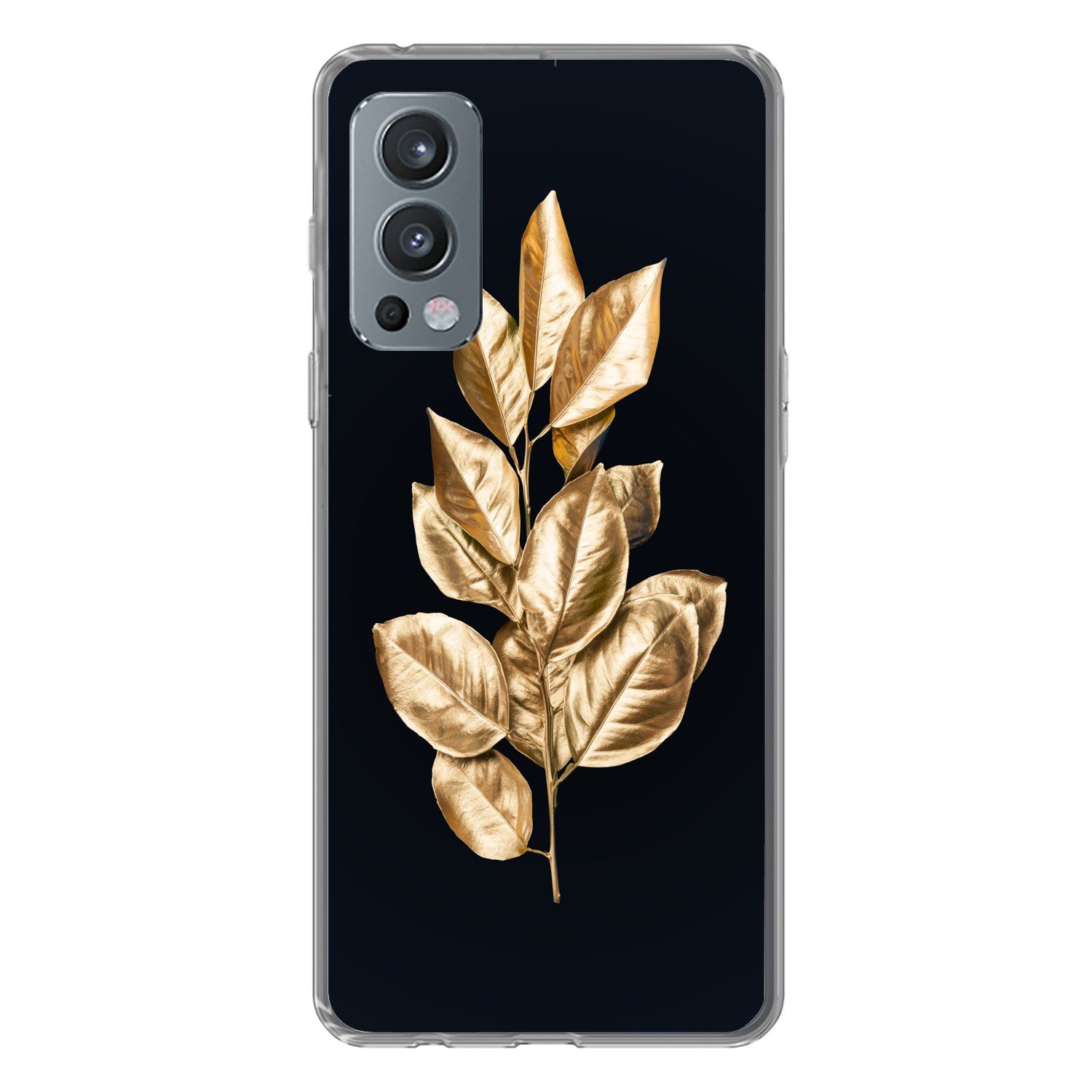 MuchoWow Handyhülle für OnePlus Nord 2 5G Pflanze - Blätter - Gold - Schwarz - Luxus, Phone Case, Silikon, Schutzhülle Dünn