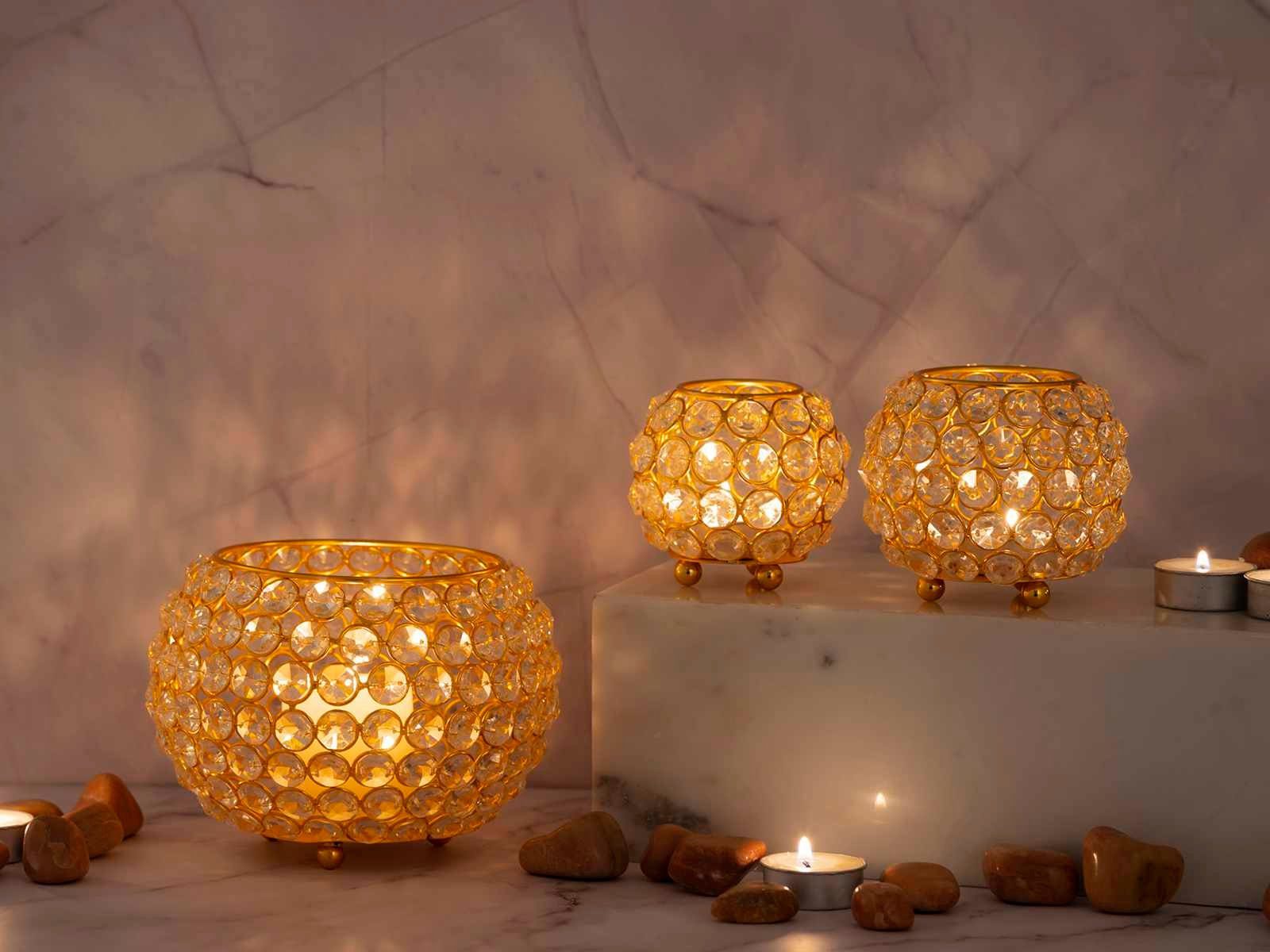 Kerzenhalter o. gold Teelichthalter Kerzenständer Windlicht Casamia 3-teilig Crystal Set