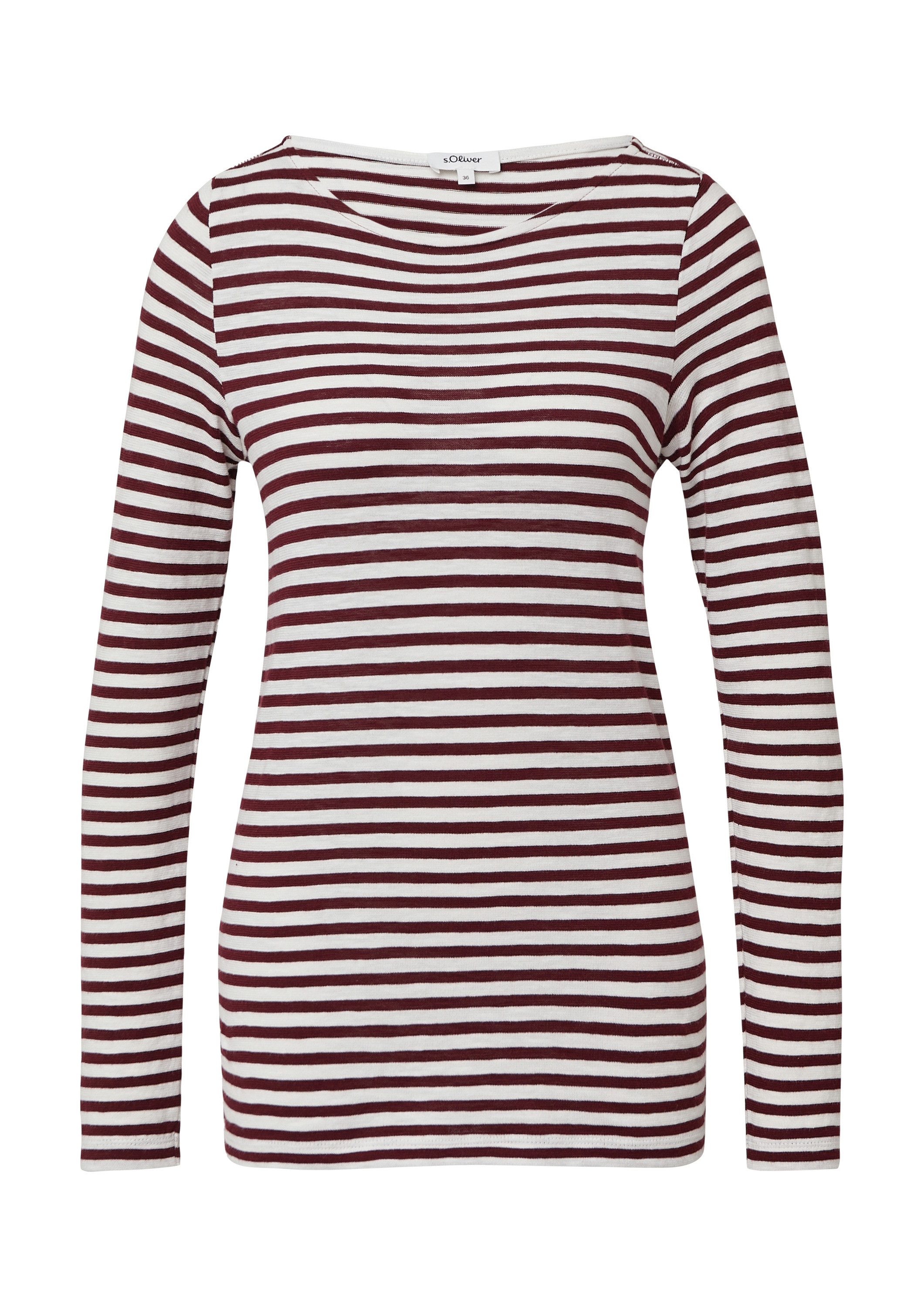 s.Oliver Langarmshirt T-Shirt Gestreiftes Langarmshirt aus Flammgarn mit U- günstig online kaufen