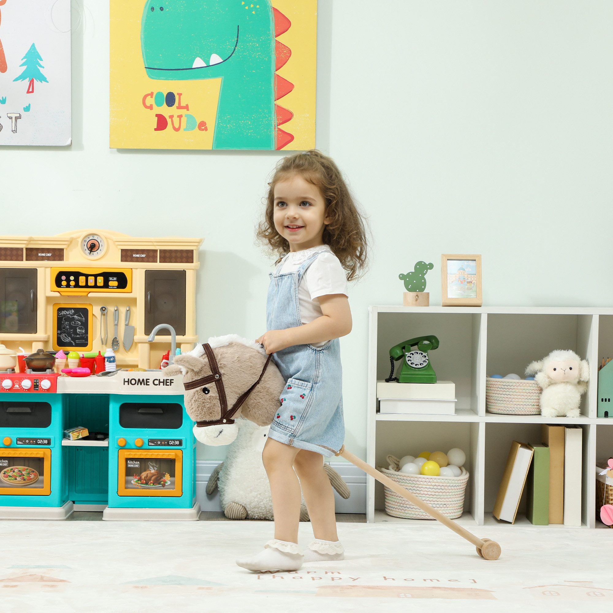 AIYAPLAY Steckenpferd für Kinder ab 2 Jahren, (Pferdekopf-Stab, 1-tlg., Pferde-Geräusche), Realistische Soundeffekte, Grau