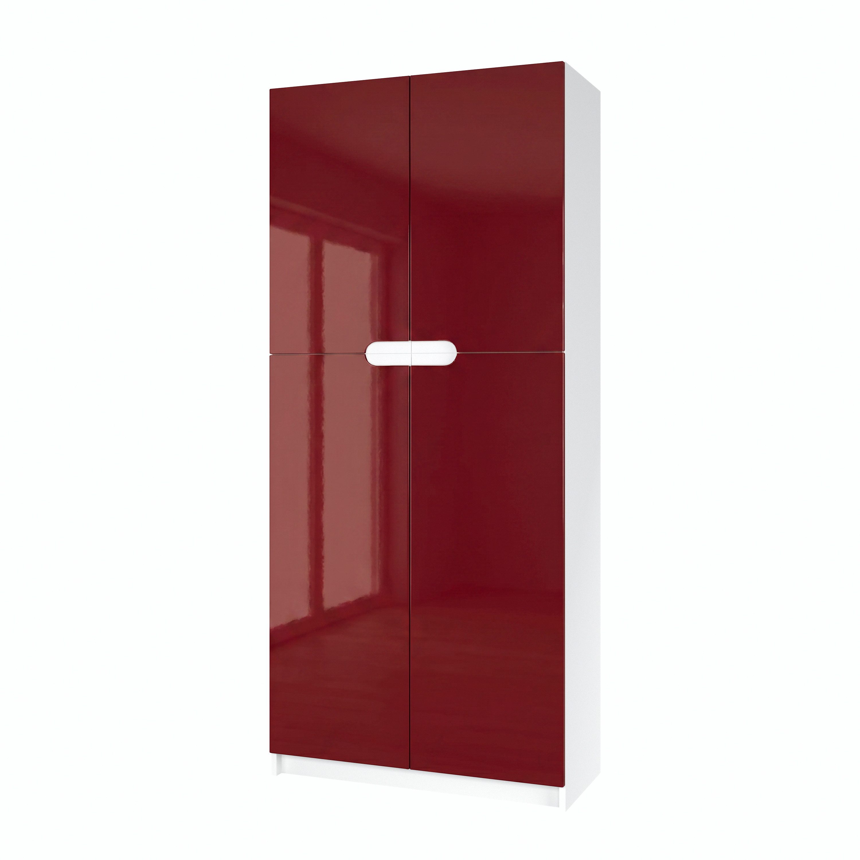 Vladon Aktenschrank Logan (Aktenschrank, mit 5 Fächern und 4 Türen) Weiß matt/Bordeaux Hochglanz (82 x 184 x 37 cm)