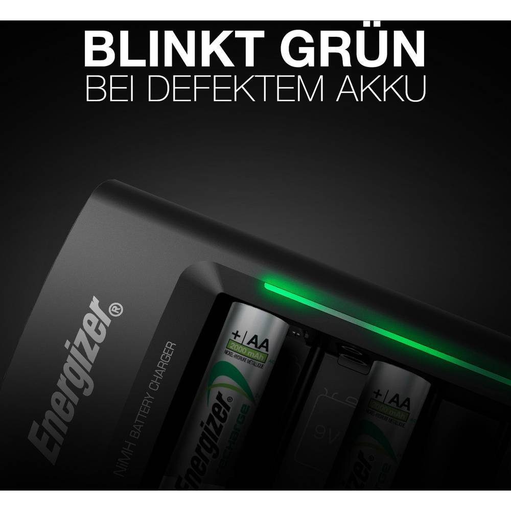 Energizer Universal Rundzellen-Ladegerät NiMH Micro (AAA), Mignon (AA), Baby Rundzellen-Lader (Akku-Defekt Erkennung, Minus-Delta-U Abschaltung, Timer-Abschaltung)
