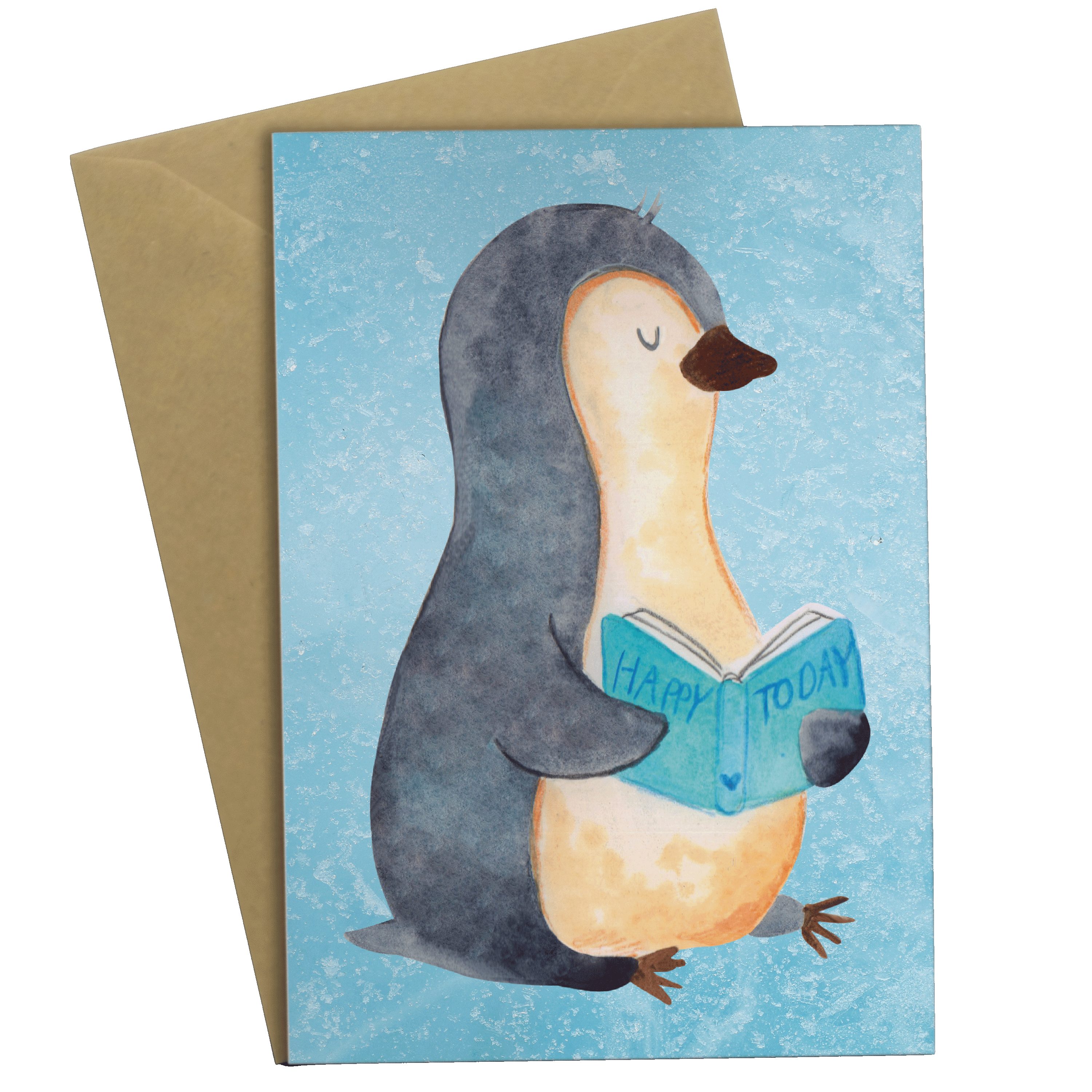 Mr. & Mrs. Panda Grußkarte Pinguin Buch - Eisblau - Geschenk, Einladungskarte, Freizeit, nichtst