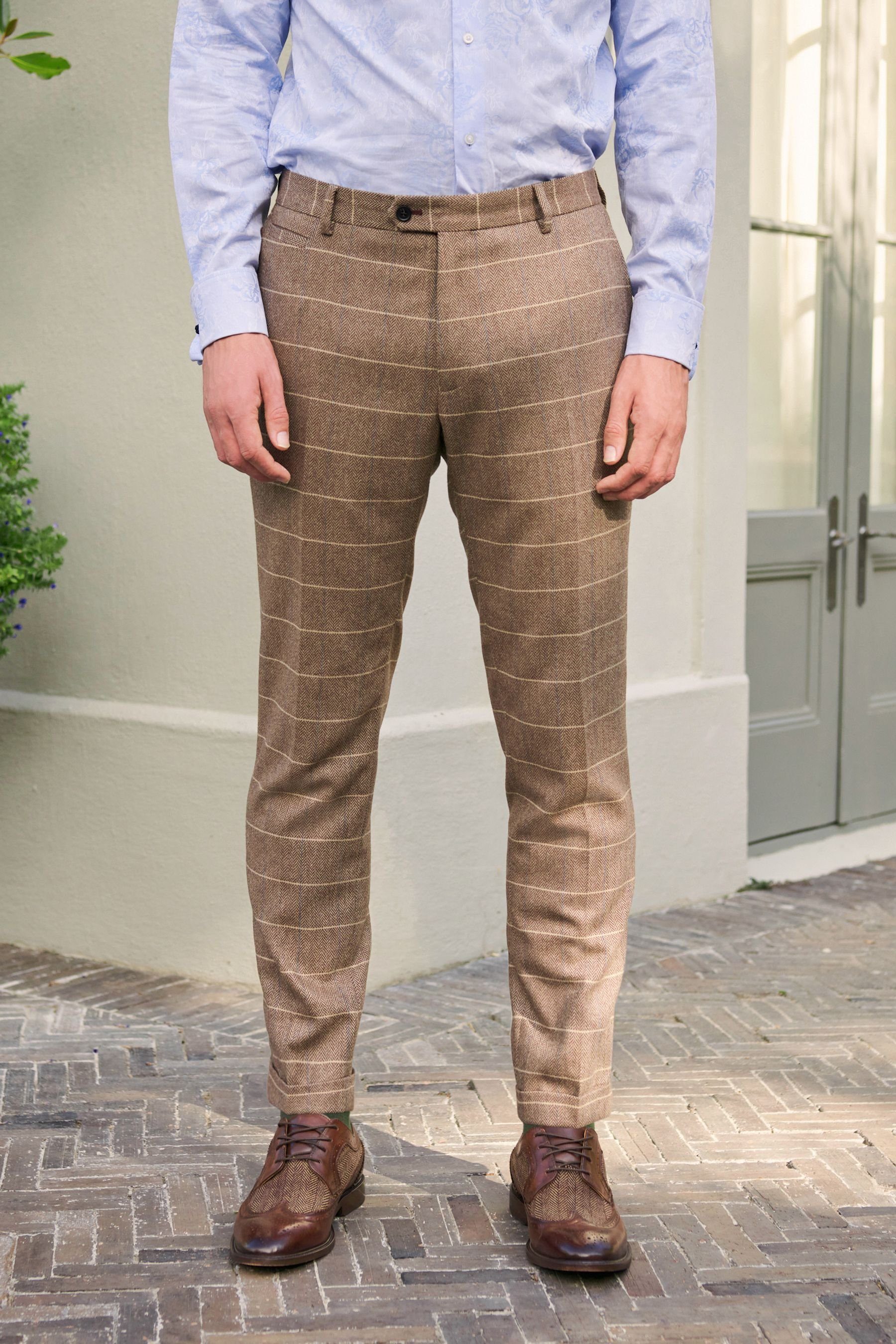 Next Anzughose Karierter Anzug Hose aus Fit Wollgemisch: (1-tlg) Skinny