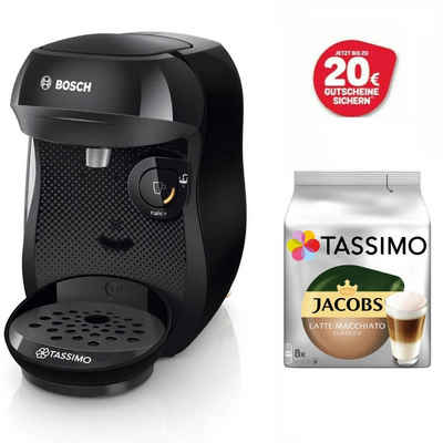 TASSIMO Kapselmaschine HAPPY Schwarz +20€ Gutschein 1400 Watt +1 Packung Latte Macchiato