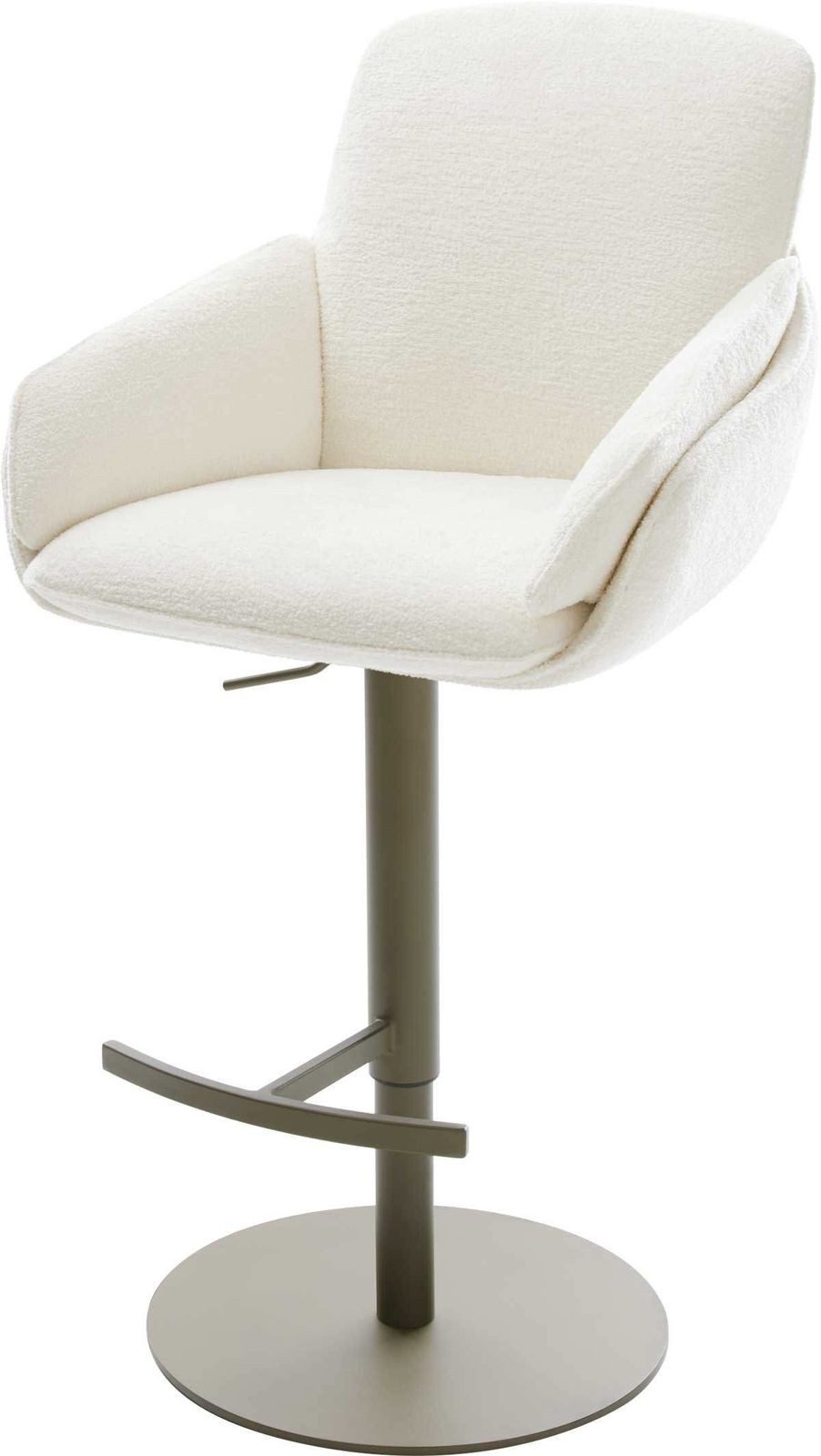 DELIFE Barhocker Luan-Flex, Drehfuß höhenverstellbar Metall Titanfarben Bouclé Soft Beige