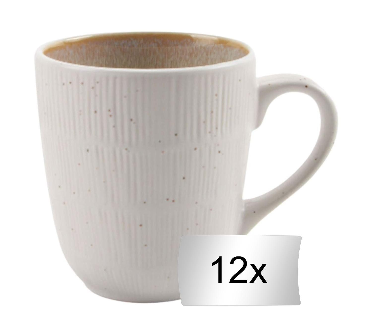 HIT Trading Tasse TIZIANA, Kaffeetasse, Beige, Weiß, 300 ml, 12-tlg., Steingut