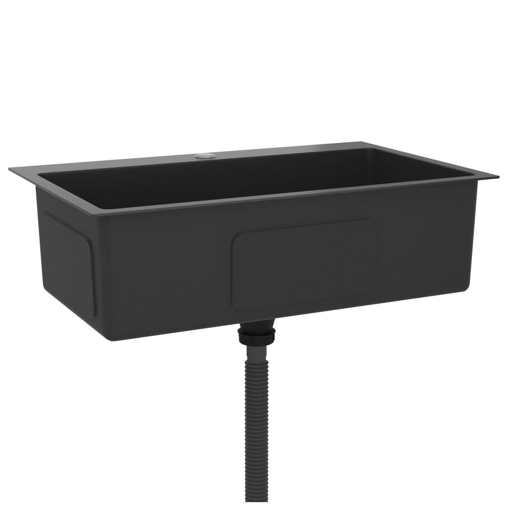 vidaXL Küchenspüle 70 x 44 x 20 cm mit Hahnloch Küche Spülbecken Massive Einbauspüle Sch, 70/44 cm