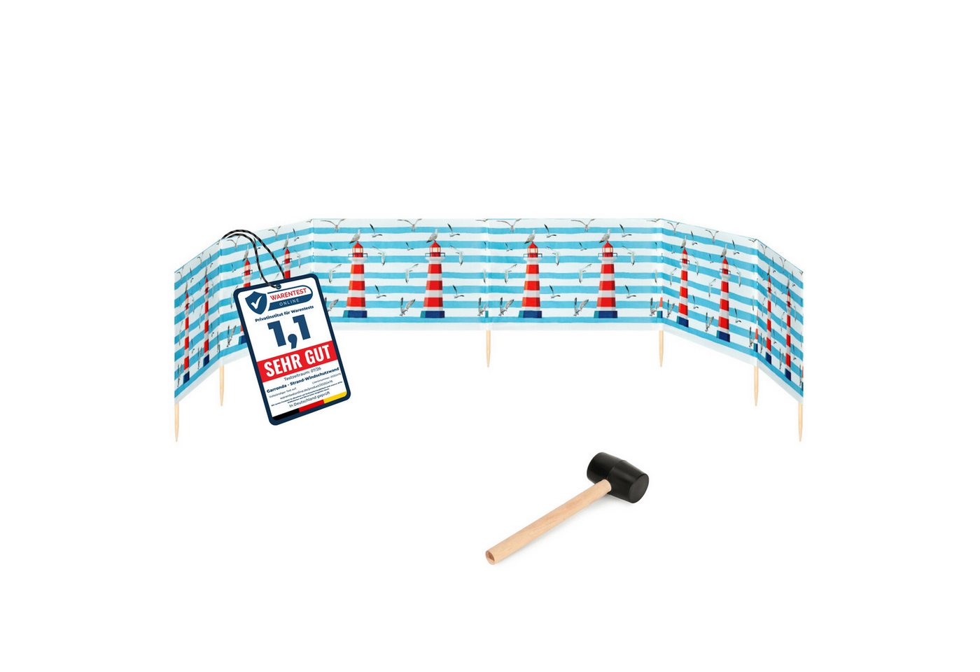 Garronda Windschutz Strand Sichtschutz 8m lang mit Gummihammer Garten Meer GAEX001, (mit Gummihammer)