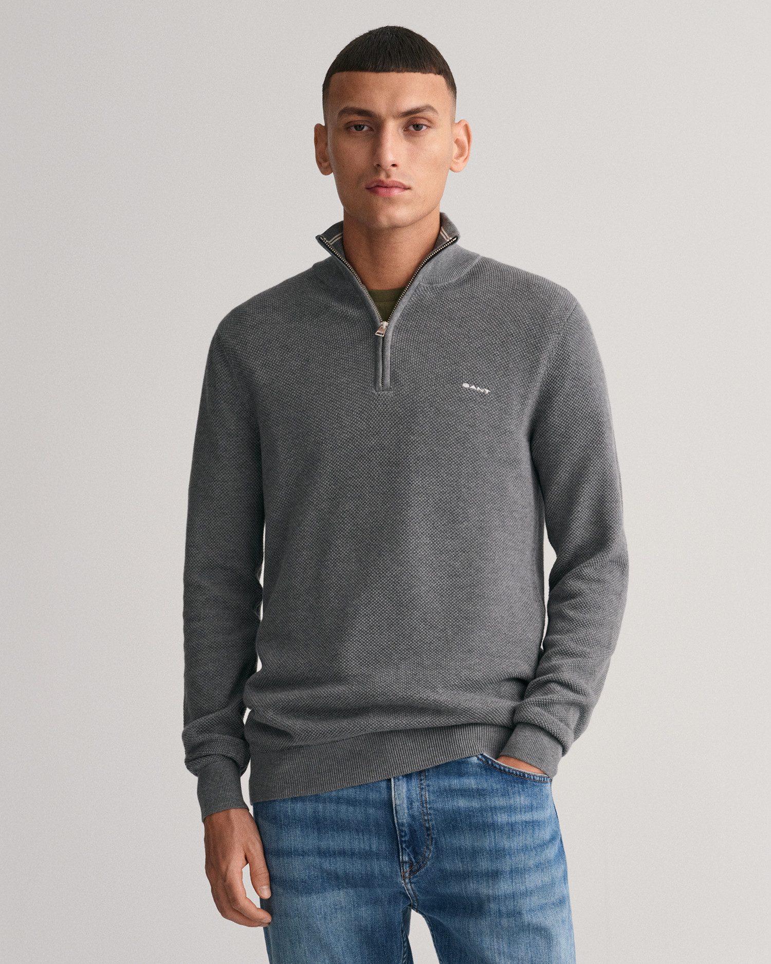 Gant Troyer COTTON PIQUE HALF ZIP mit Piqué-Struktur günstig online kaufen