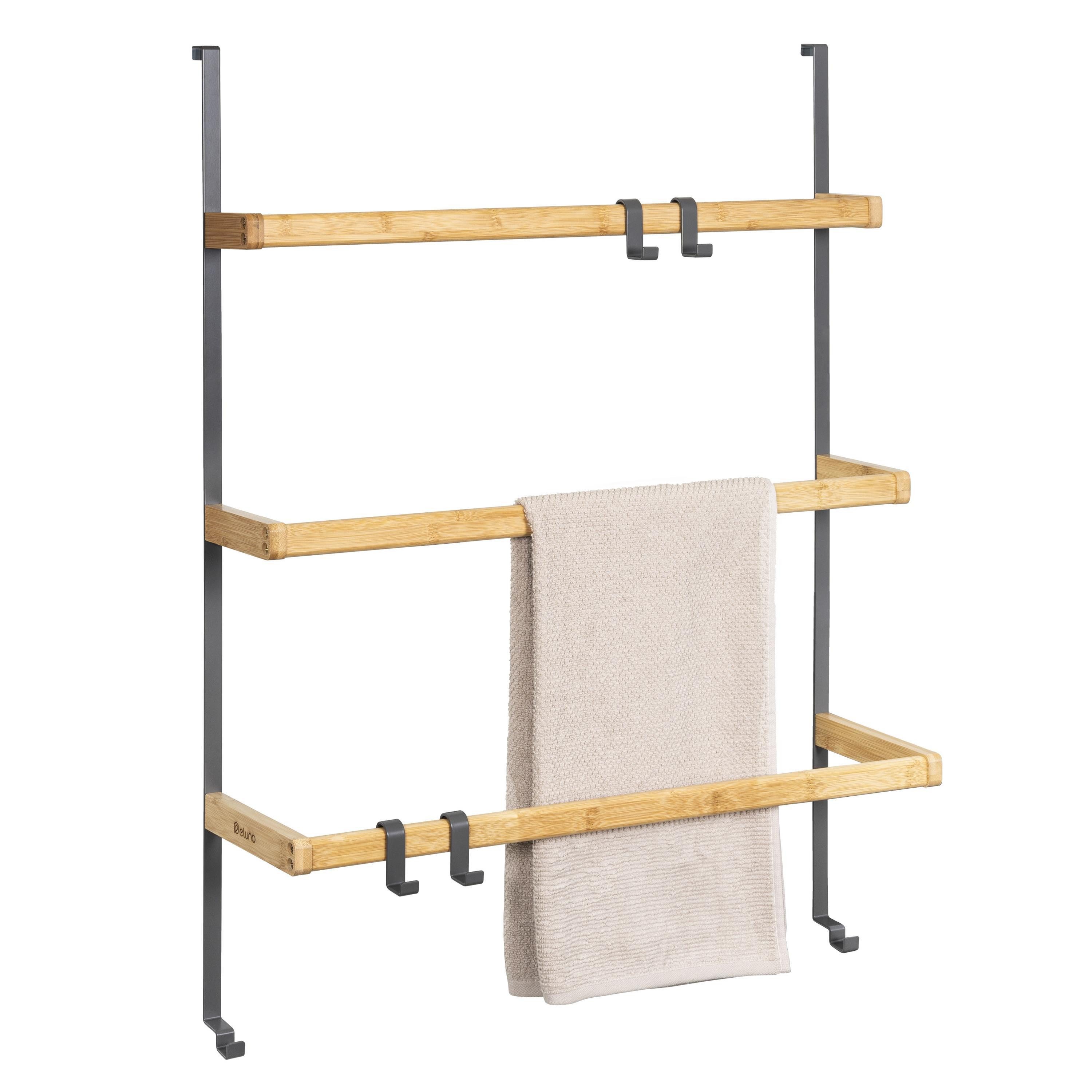 eluno Türregal Tür-Hängeregal aus Metall und Bambus, 3 Handtuchstangen günstig online kaufen