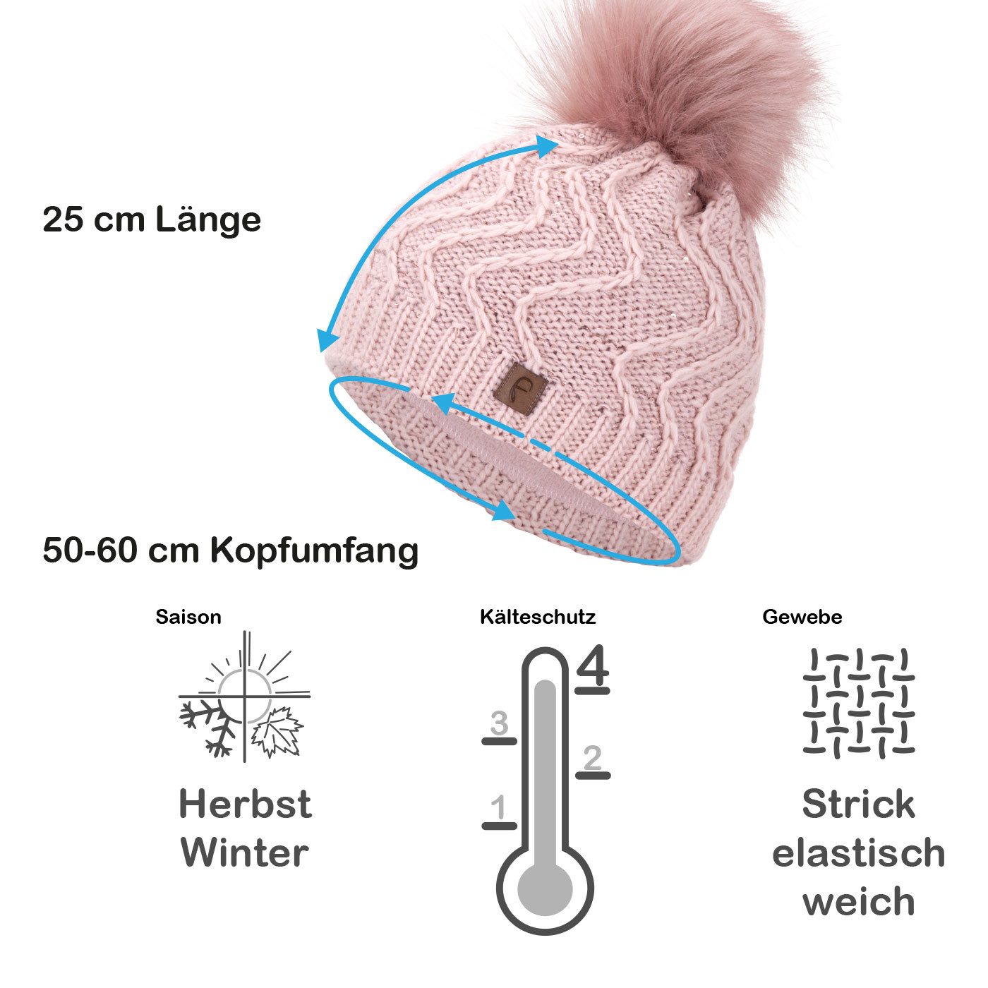 Faera Bommelmütze Wintermütze Damen Herren Mütze Beanie Haube gefüttert Bommelmütze