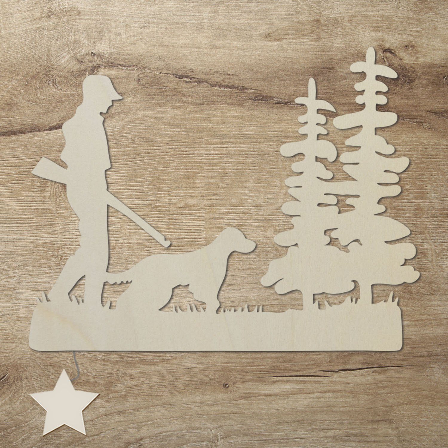Namofactur LED Dekolicht LED Wandlampe Jagd Jäger Holz Wand Deko Lampe I Wanddeko Geschenk Idee, Mit Sternabdeckung, LED fest integriert, Warmweiß