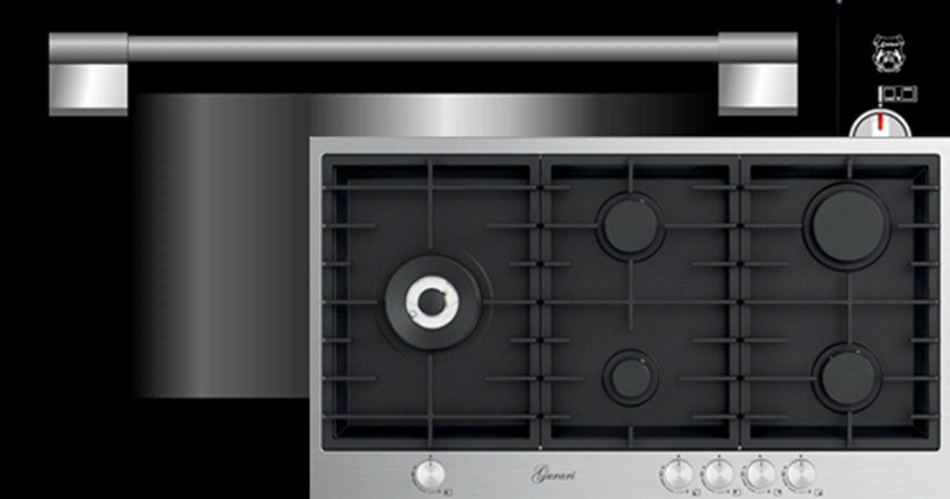 Kaiser Küchengeräte Backofen-Set Herd Set Autark Einbau Gas Backofen 90 cm 98L+Gas-Kochfeld 90 cm, Edelstahl- Schwarz Emaliert EG 9371+TY 905 VPGC., mit 1-fach-Teleskopauszug