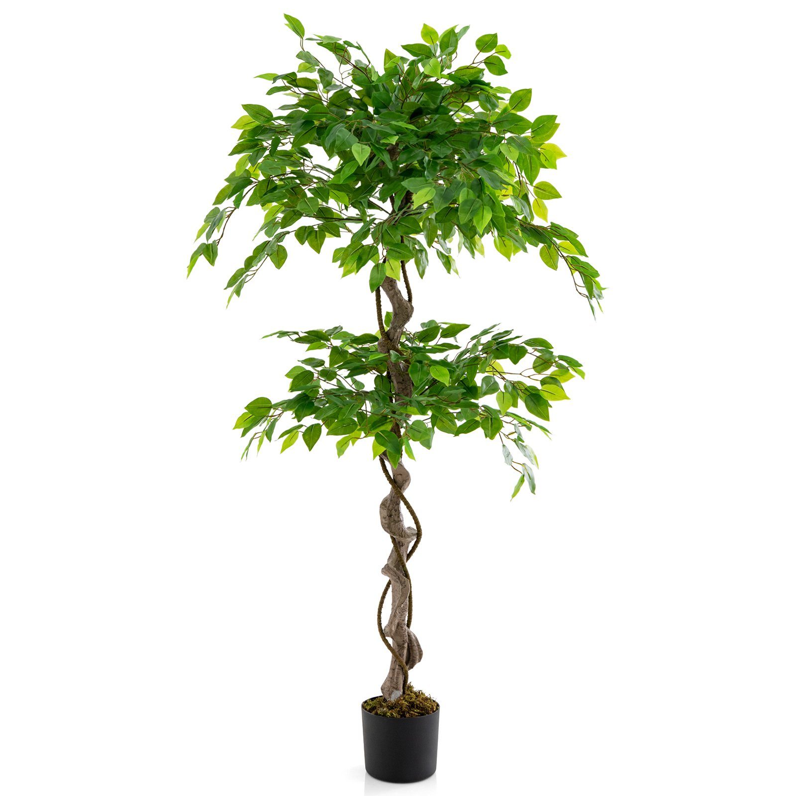 Kunstbaum Ficus Benjamin, COSTWAY, Höhe 150 cm, mit 882 Blättern & Holzstamm