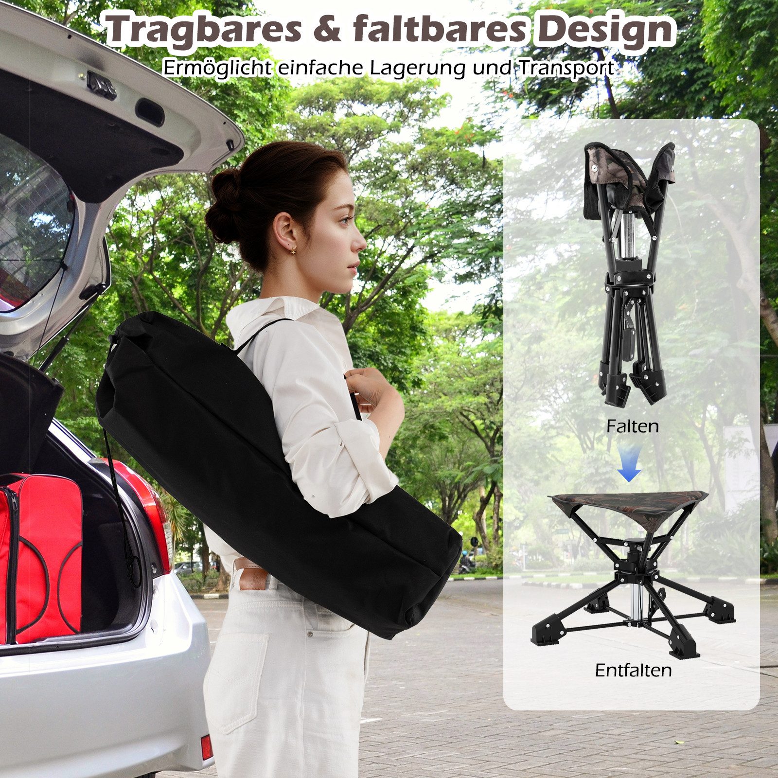 KOMFOTTEU Campingstuhl, 360° drehbarer Klapphocker mit Oxford-Sitz & Metallrahmen