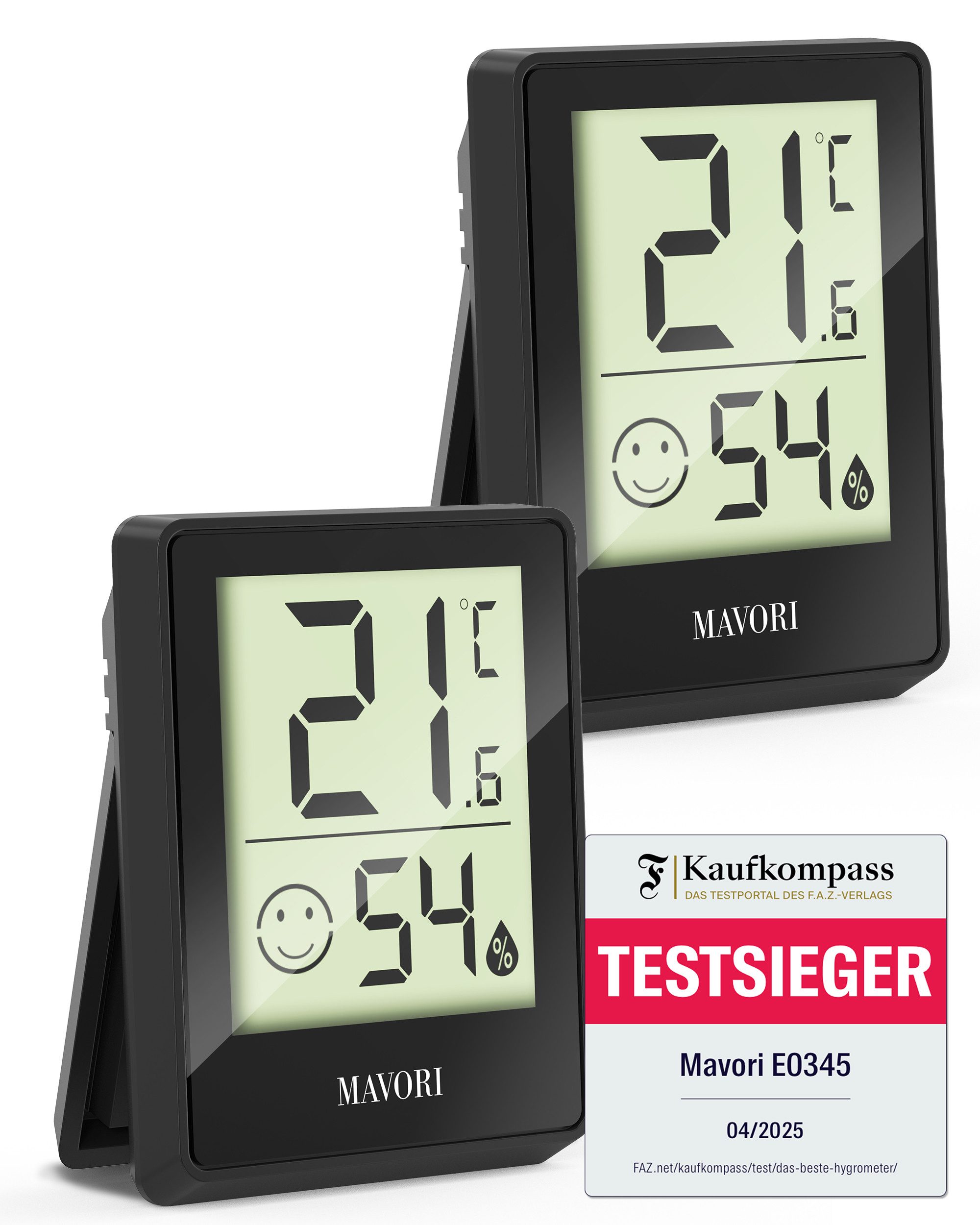 MAVORI Hygrometer und Thermometer digital mit sehr präzisen Messwerten, (2-St), Thermometer mit Luftfeuchtigkeit