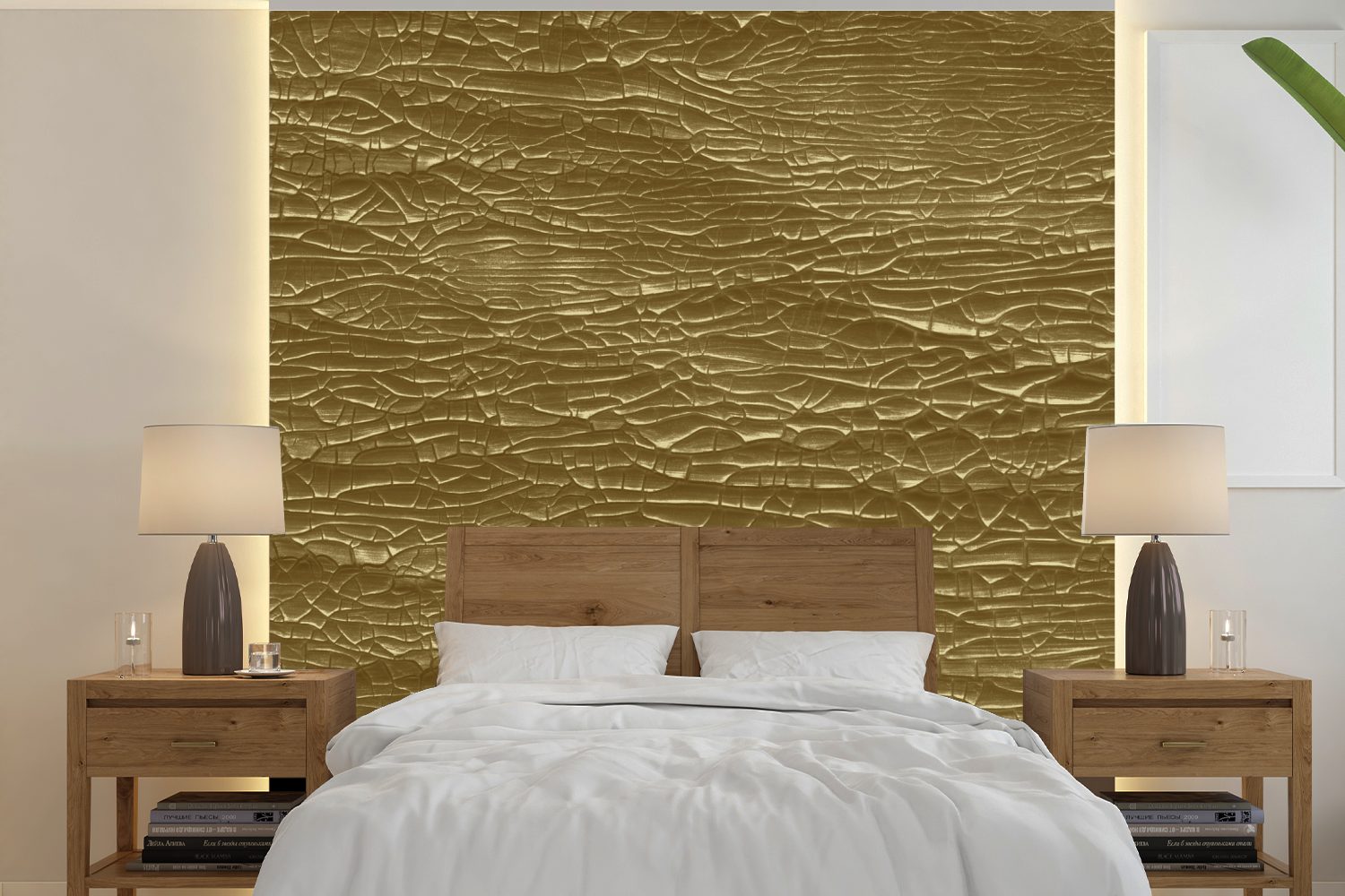 MuchoWow Fototapete Gold - Farbe - Abstrakt, Matt, bedruckt, (5 St), Vinyl Tapete für Wohnzimmer oder Schlafzimmer, Wandtapete